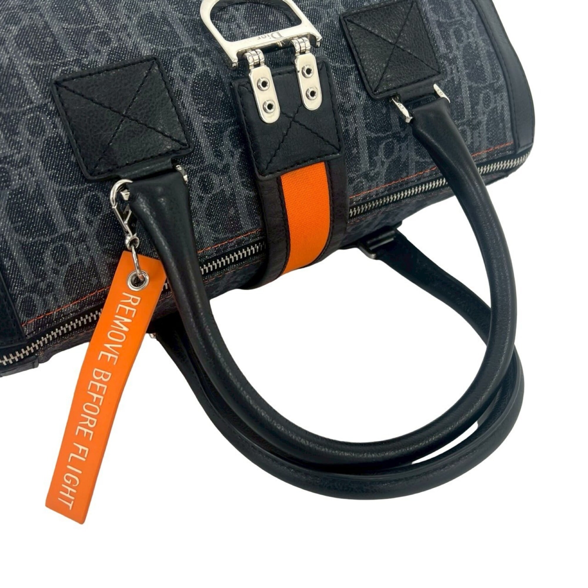 Christian Dior Black Navy Orange Denim Leather Handbag (Pre-Owned)
