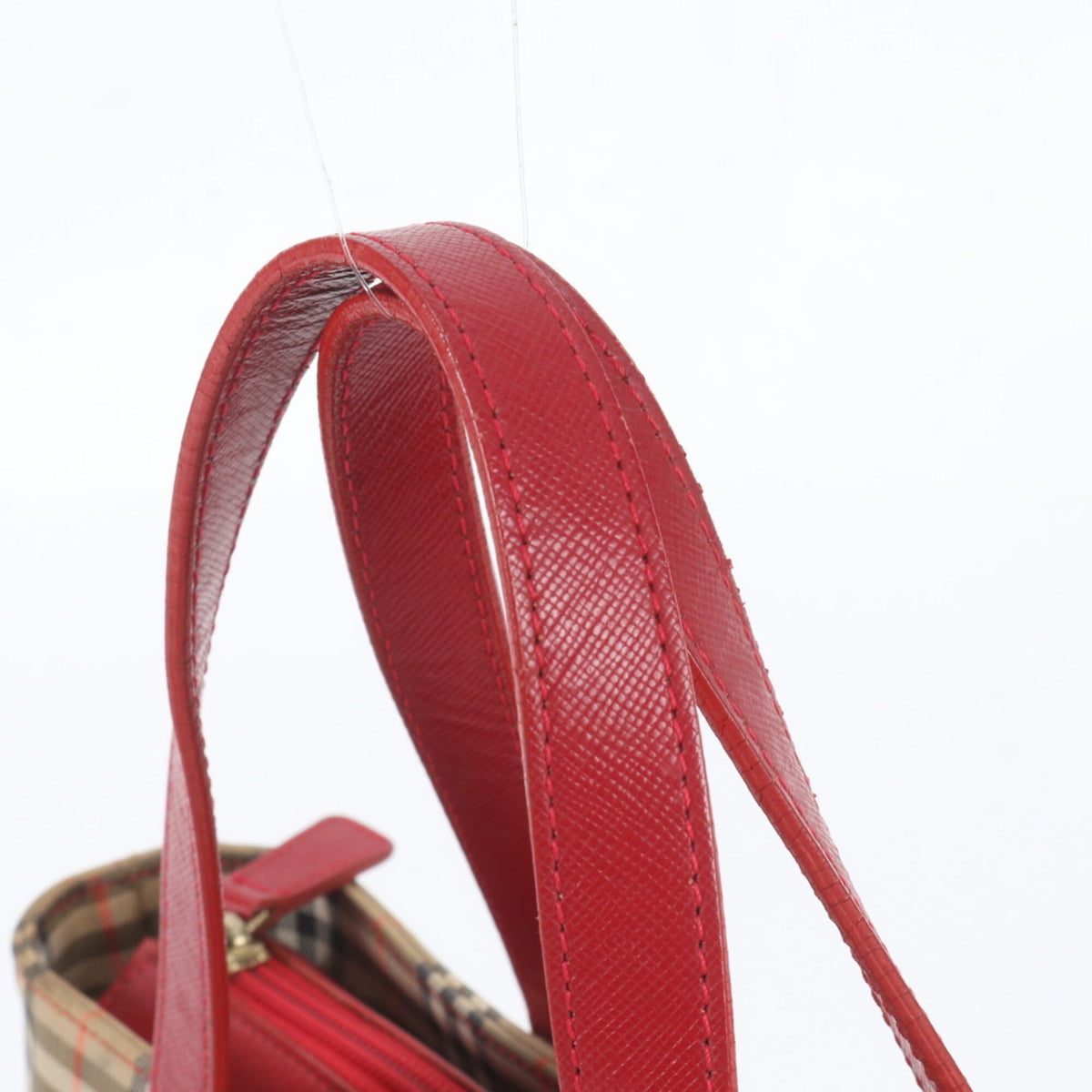 Burberry Brown Red Color Leather Canvas Handbag Shoulder Bag Tote Bag (Pre-Owned)