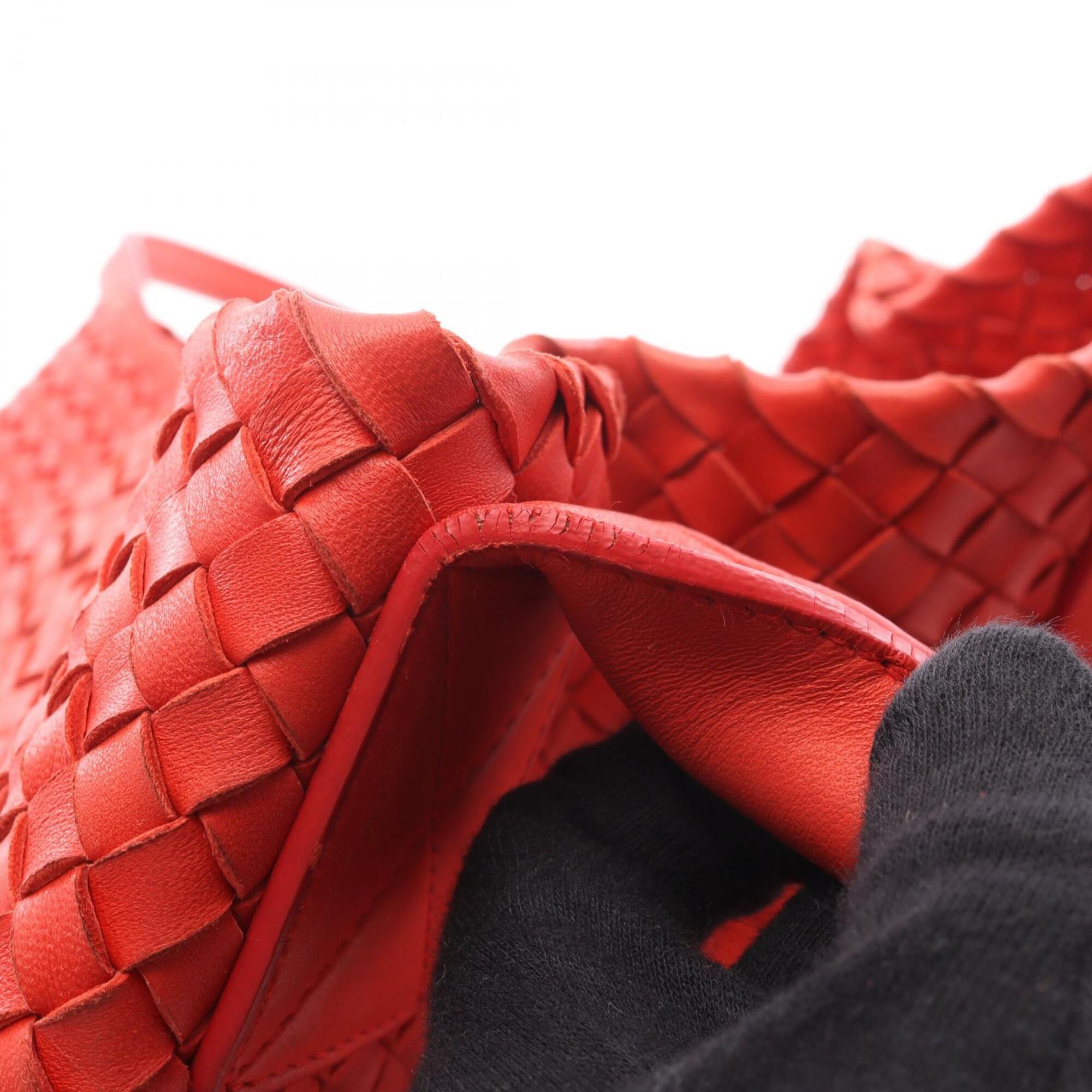 Bottega Veneta Red Color Leather Handbag Pouch Tote Bag (Pre-Owned)