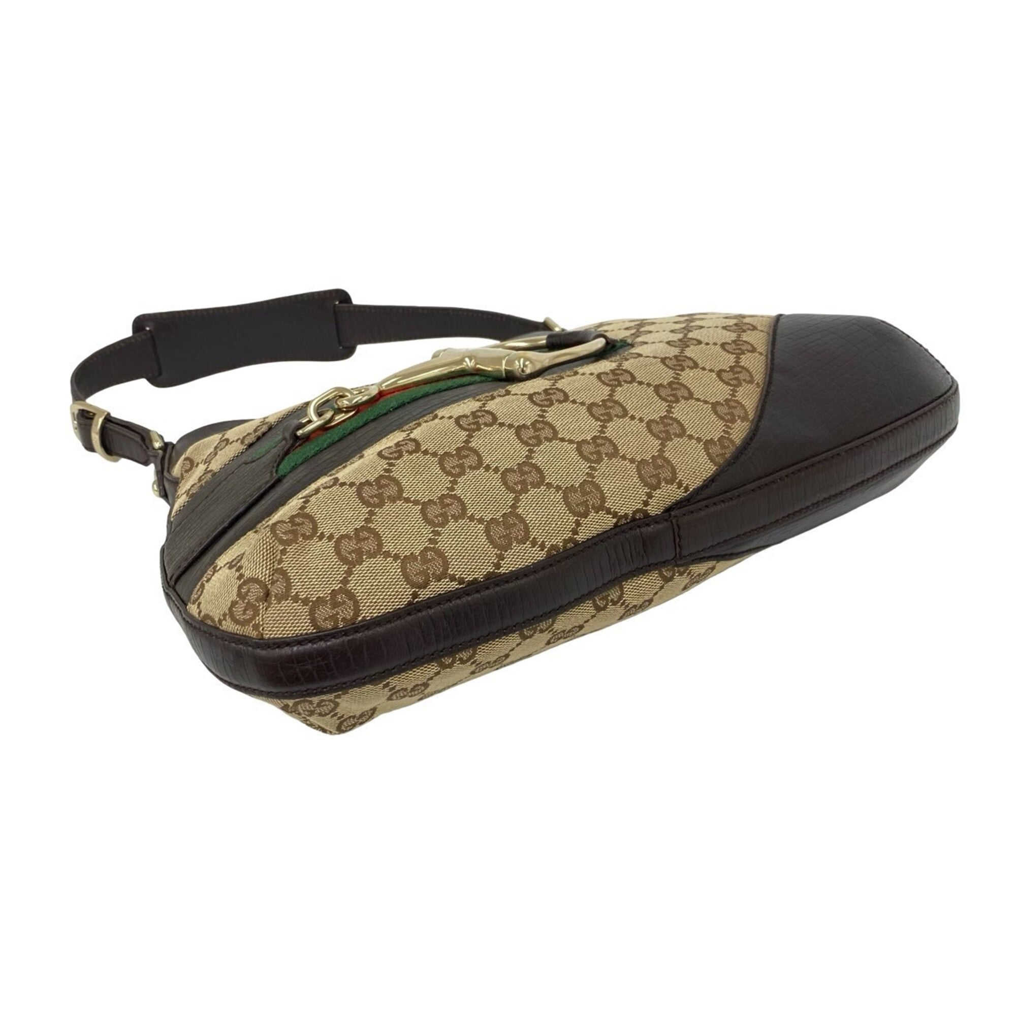 Gucci Brown Green Red Color Canvas Leather Shoulder Bag (Pre-Owned)