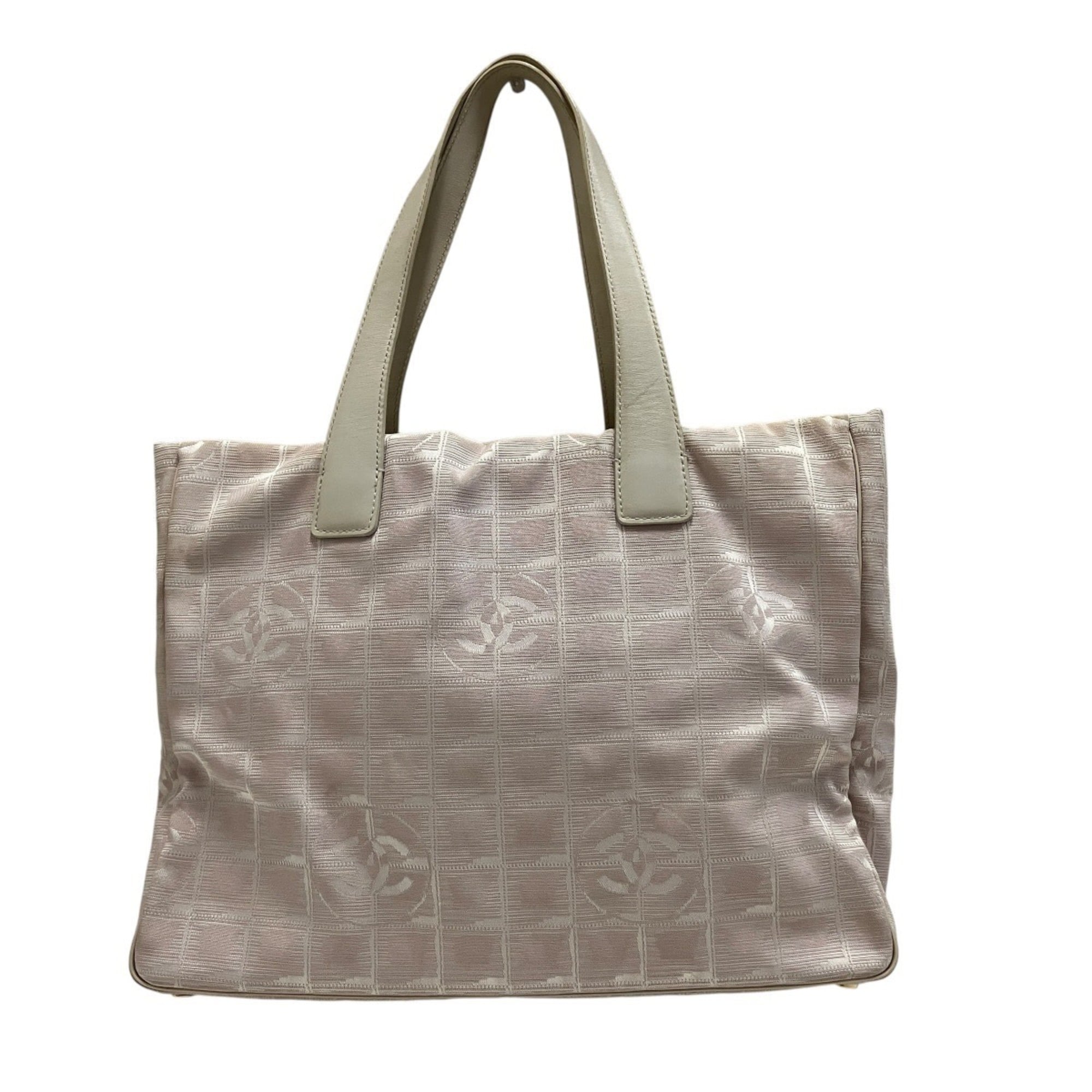 Chanel Pink Beige Canvas Leather Tote Bag (Pre-Owned)