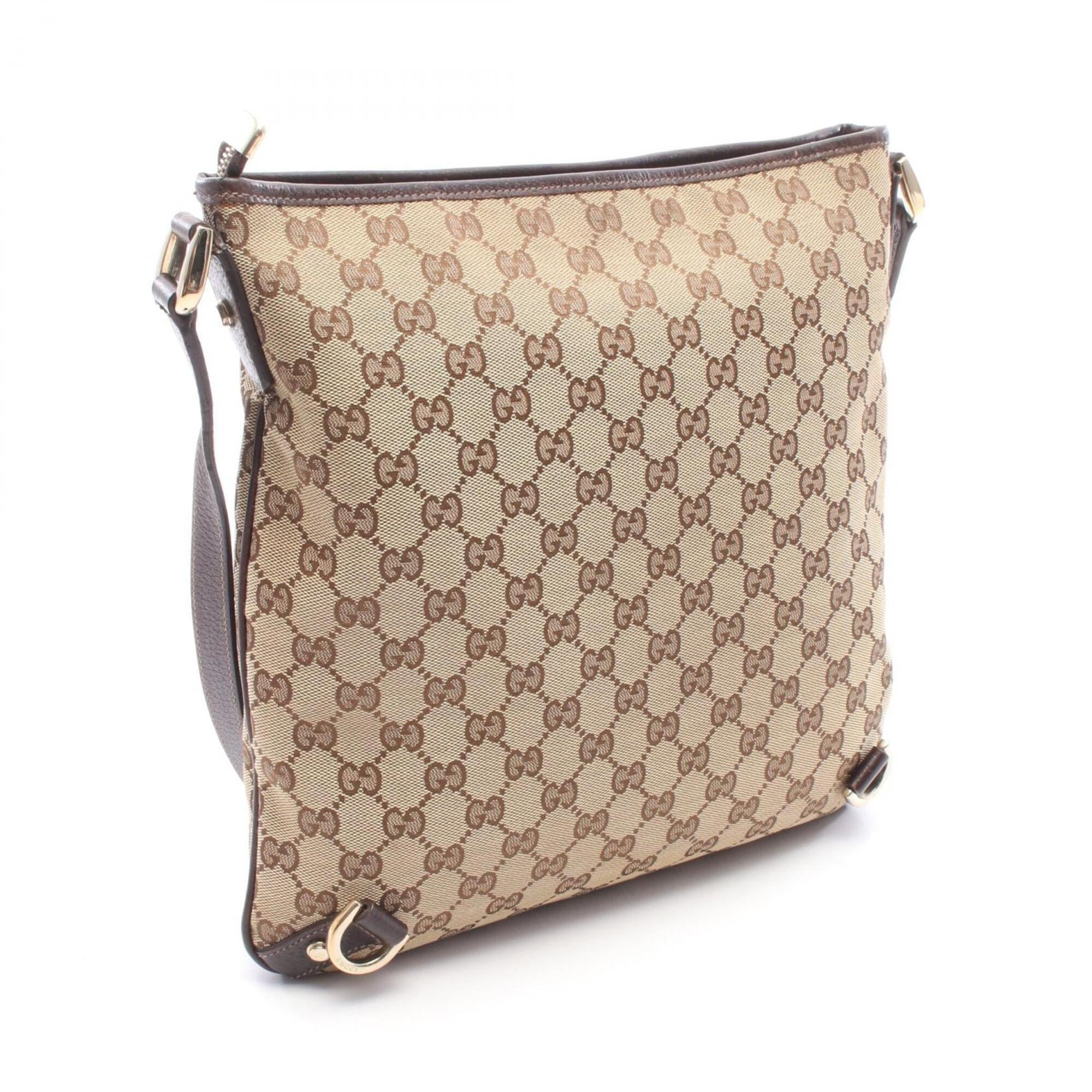 Gucci Beige Brown Gg Canvas Leather Handbag Shoulder Bag (Pre-Owned)