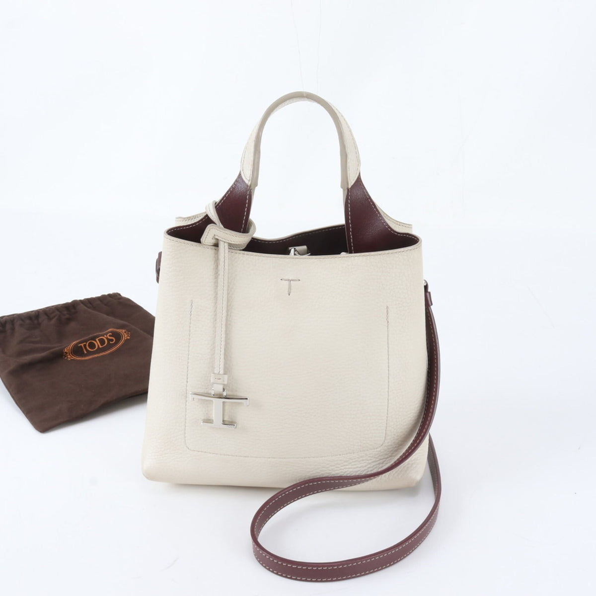 Tod's Red Color White Wine Leather Handbag Shoulder Bag Tote Bag (Pre-Owned)