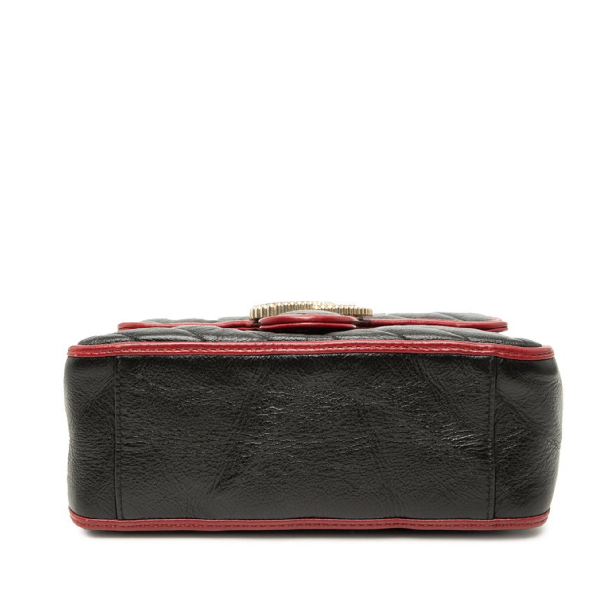 Gucci Black Red Color Leather Handbag Shoulder Bag (Pre-Owned)