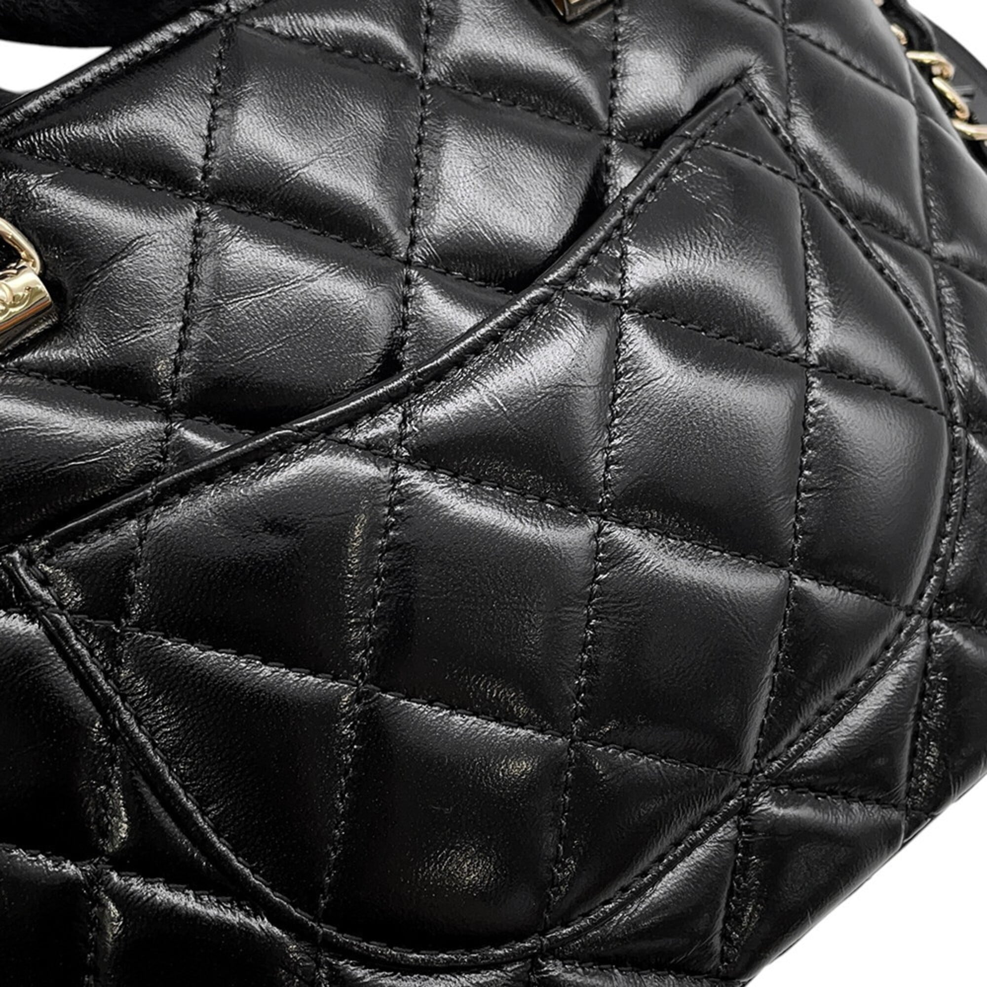 Chanel Black Champagne Gold Leather Handbag Shopping Bag Shoulder Bag (Pre-Owned)