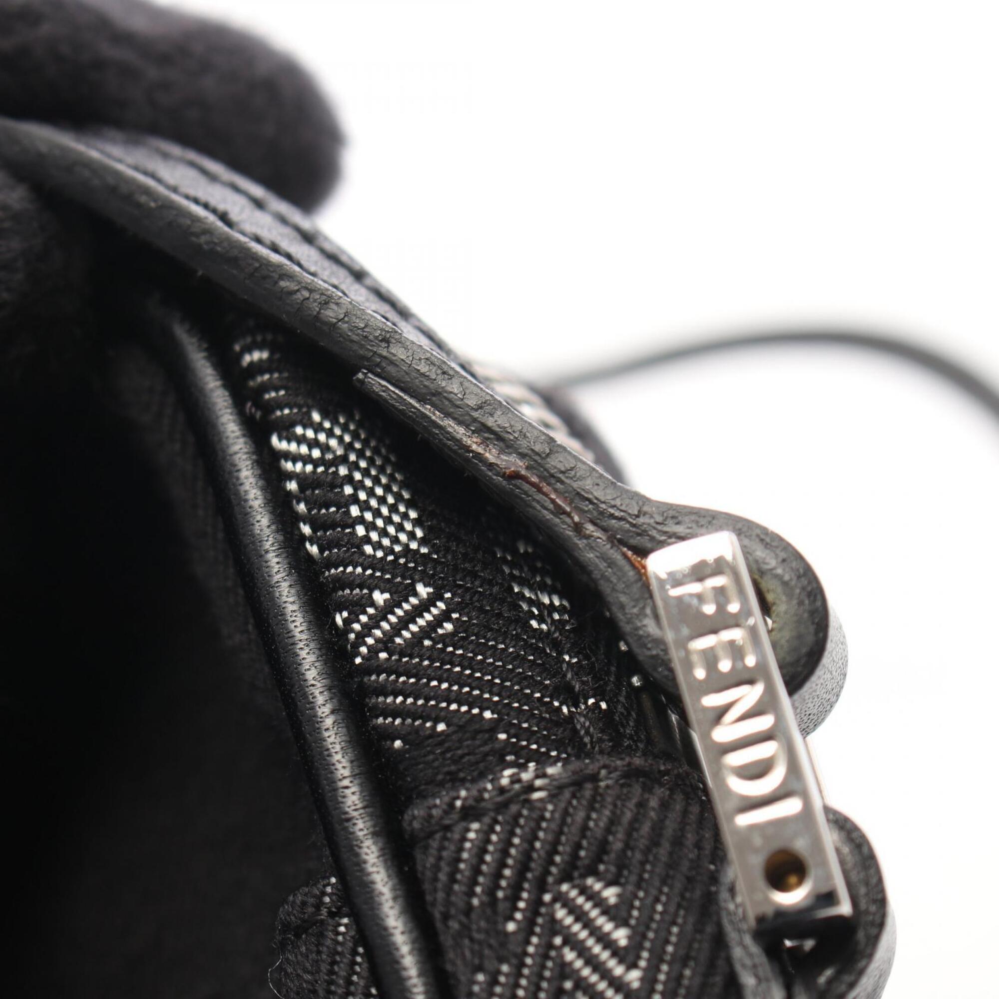 Fendi Black Gray Canvas Leather Handbag Shoulder Bag (Pre-Owned)