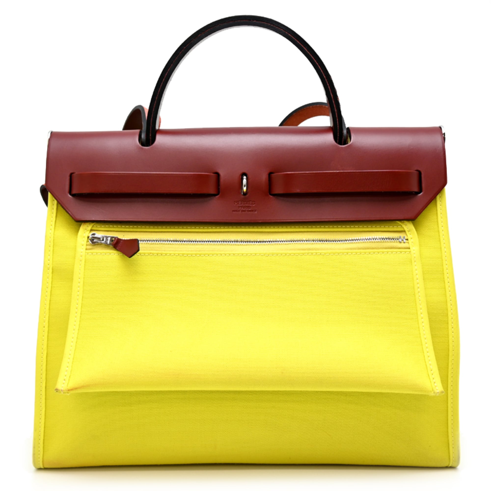 Hermes Yellow Toile Officier Leather Handbag (Pre-Owned)