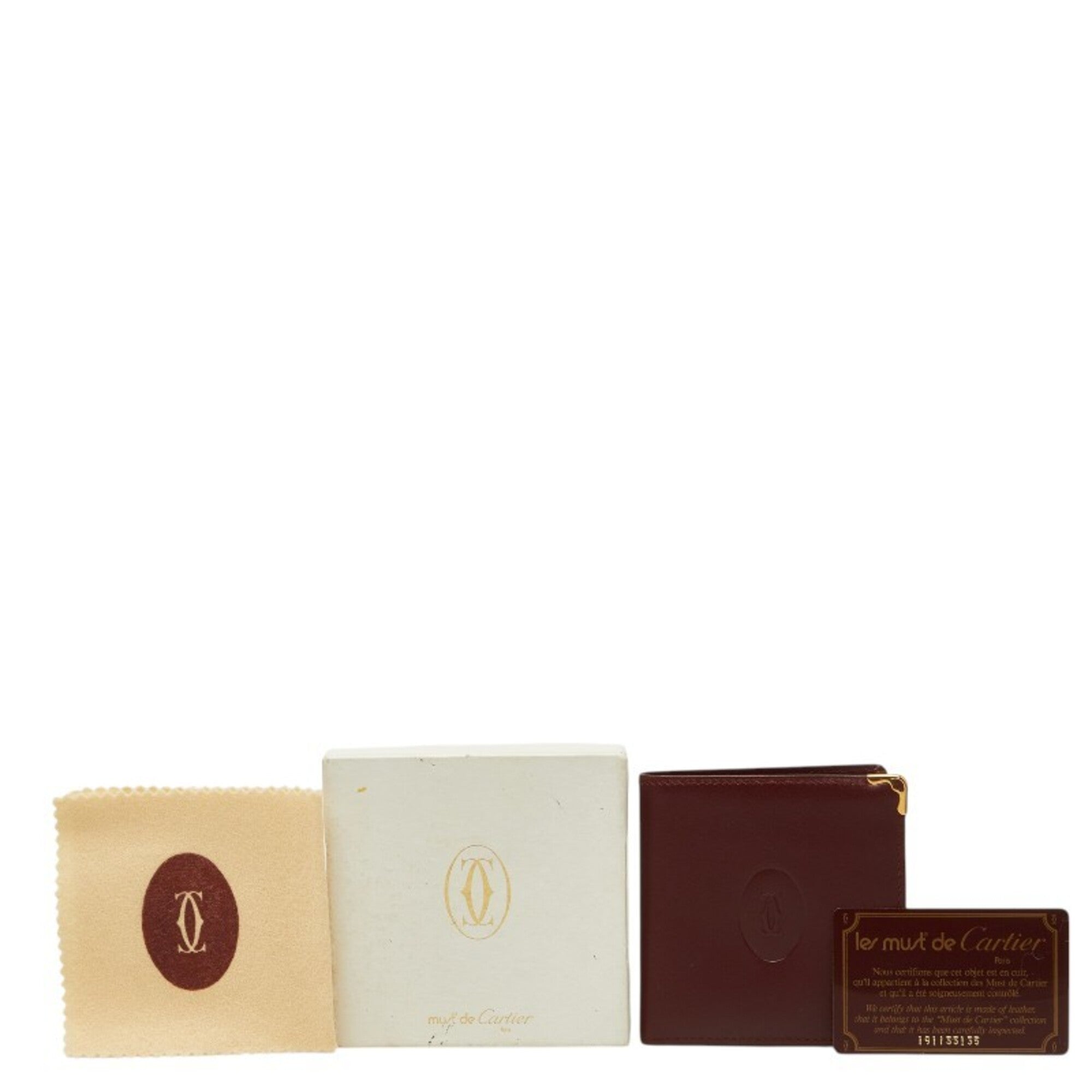 Cartier Red Color Wine Red Leather Wallet (Bi-Fold) (Pre-Owned)