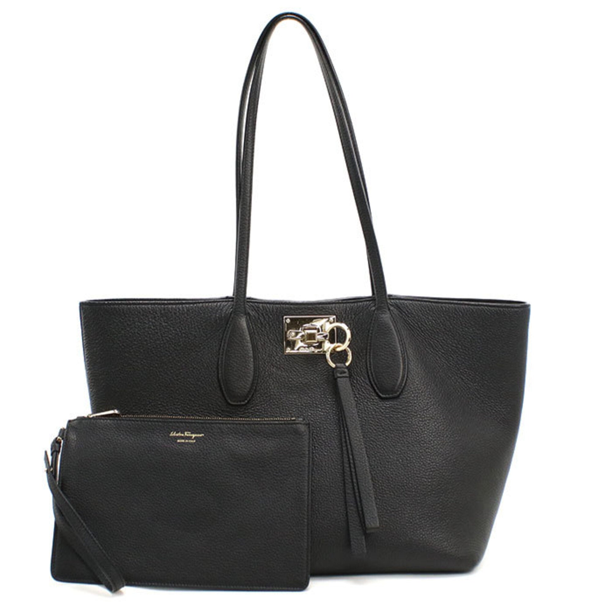 Salvatore Ferragamo Black Leather Pouch Tote Bag (Pre-Owned)