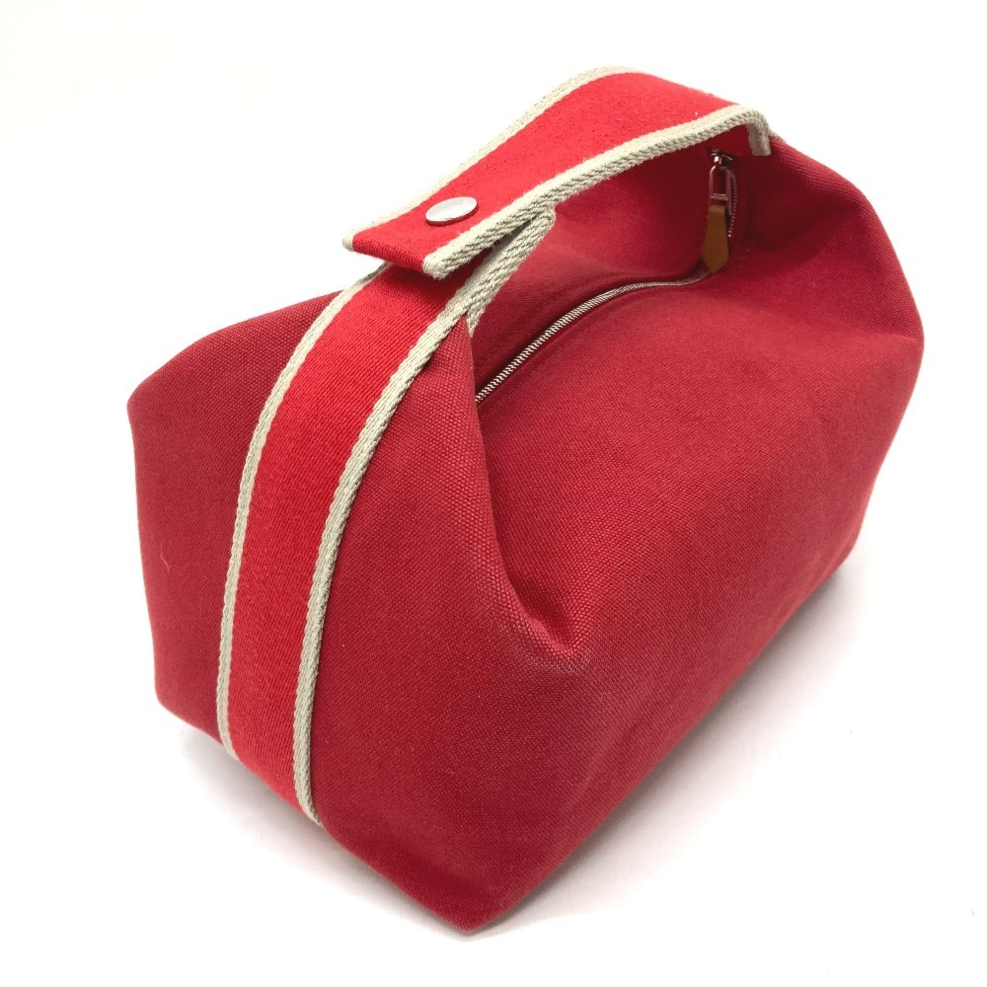 Hermes Red Color Canvas Handbag Shoulder Bag Vanity Bag (Pre-Owned)