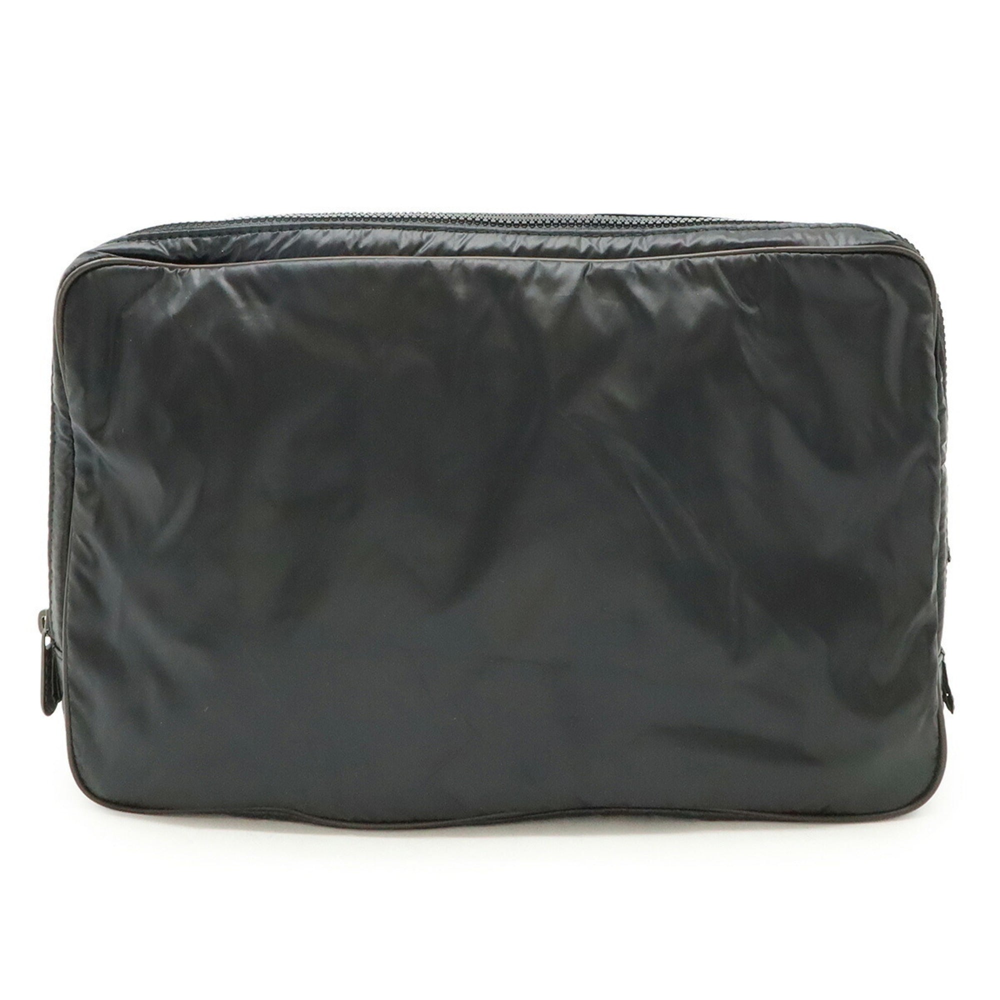 Bottega Veneta Black Dark Brown Nylon Leather Clutch Bag Pouch (Pre-Owned)