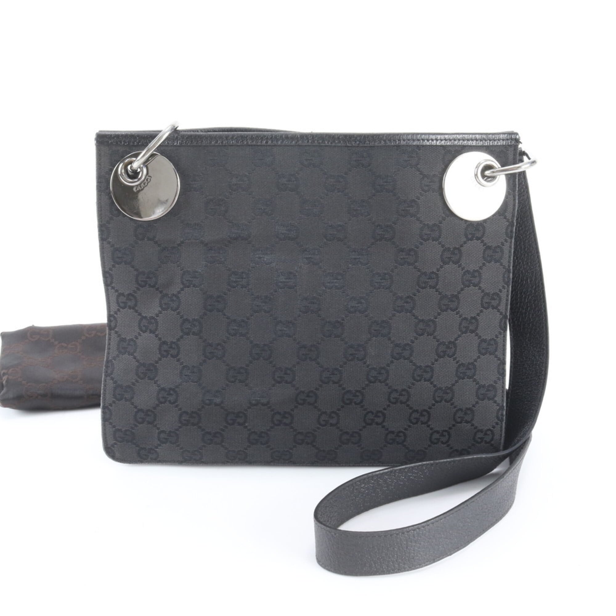 Gucci Black Leather Canvas Handbag Shoulder Bag Tote Bag (Pre-Owned)