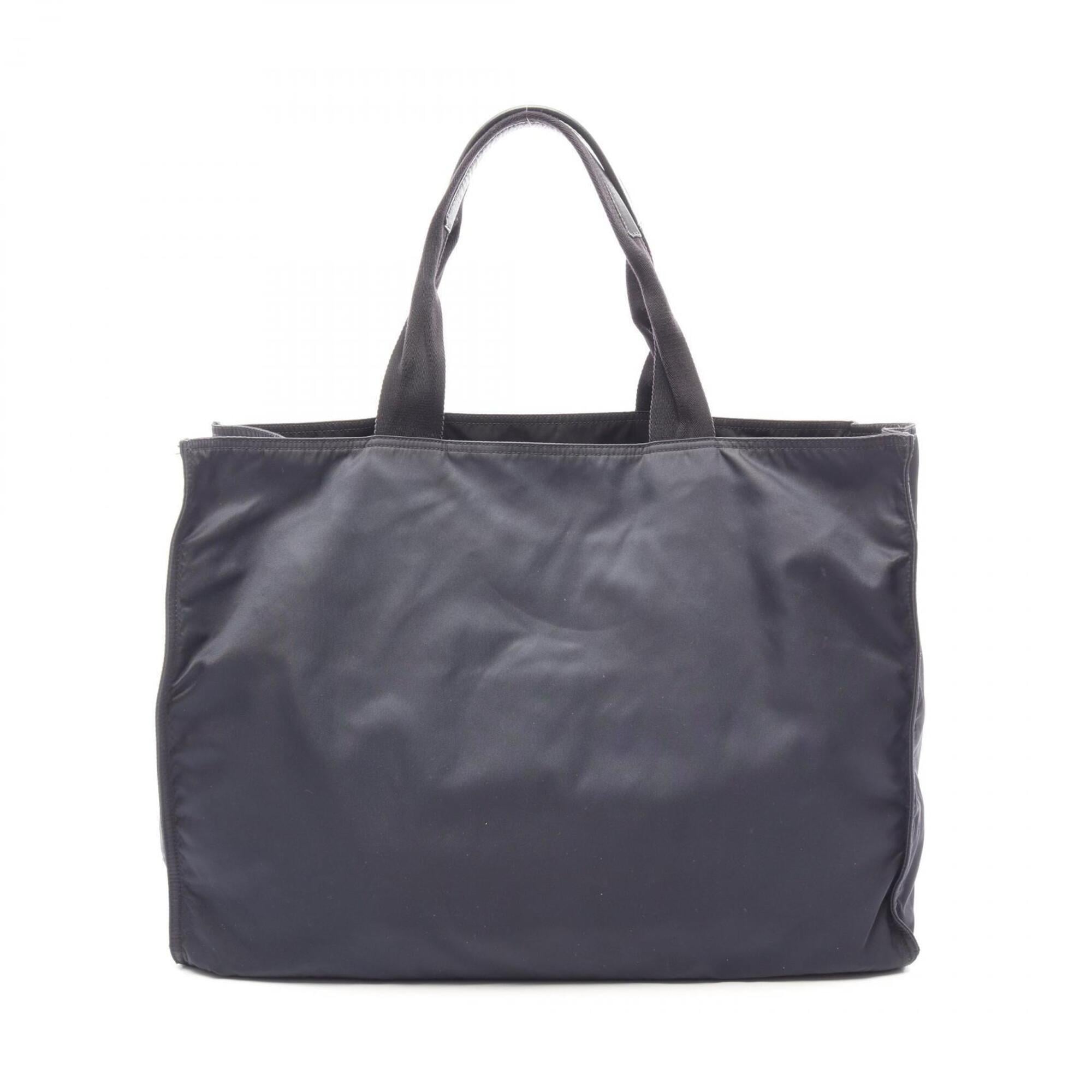 Prada Black Navy Nylon Leather Handbag Tote Bag (Pre-Owned)
