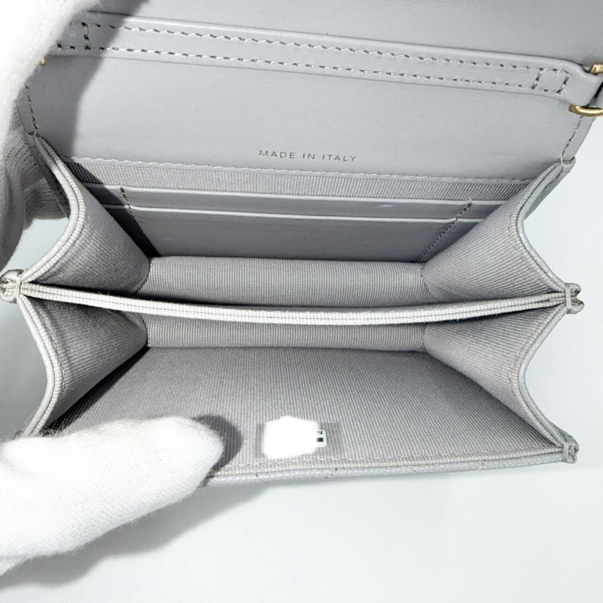 Chanel Gray Grained Calfskin Shoulder Bag (Pre-Owned)