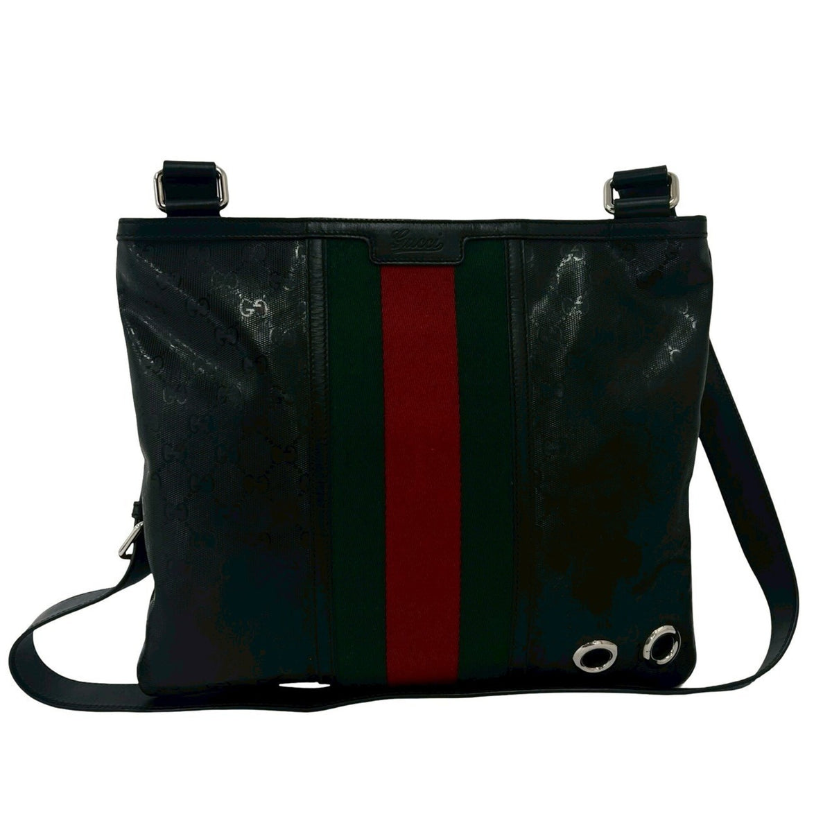 Gucci Black Green Red Color Leather Pvc Shoulder Bag (Pre-Owned)