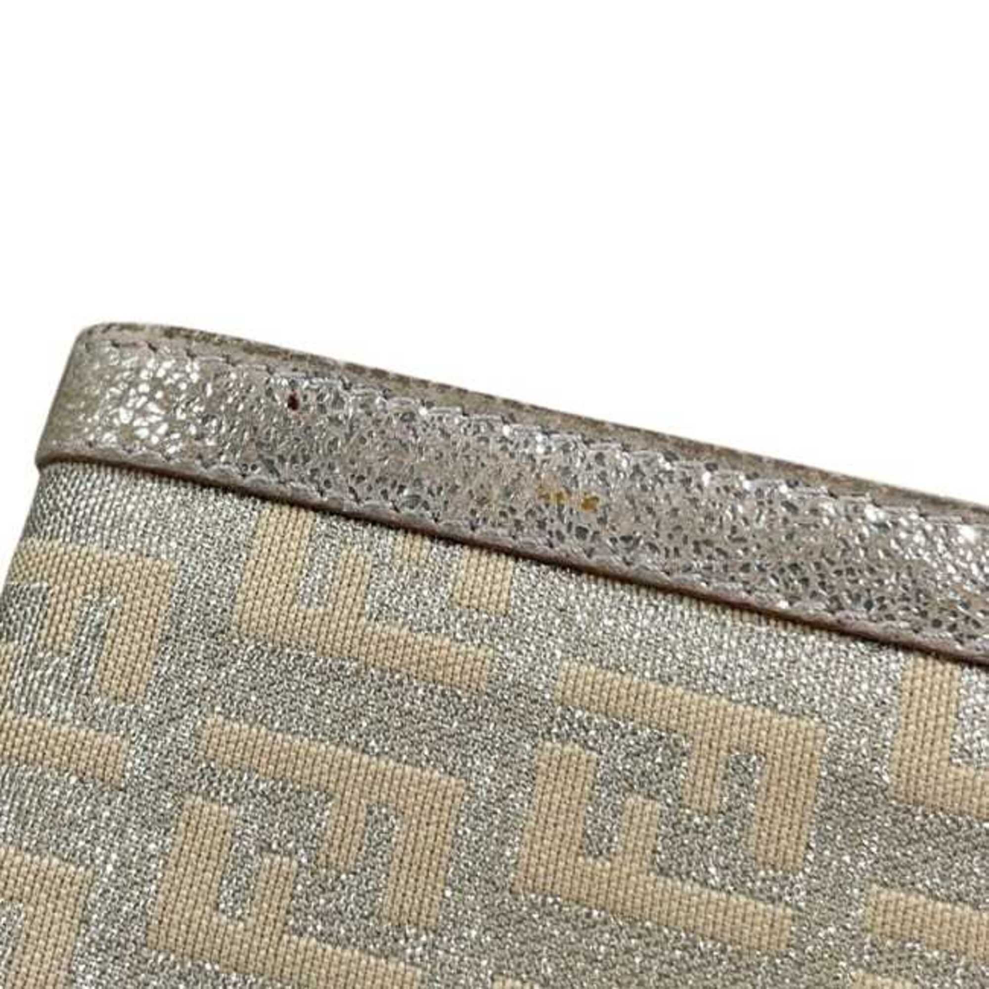 Fendi Beige Metallic Pink Canvas Leather Wallet (Bi-Fold) (Pre-Owned)