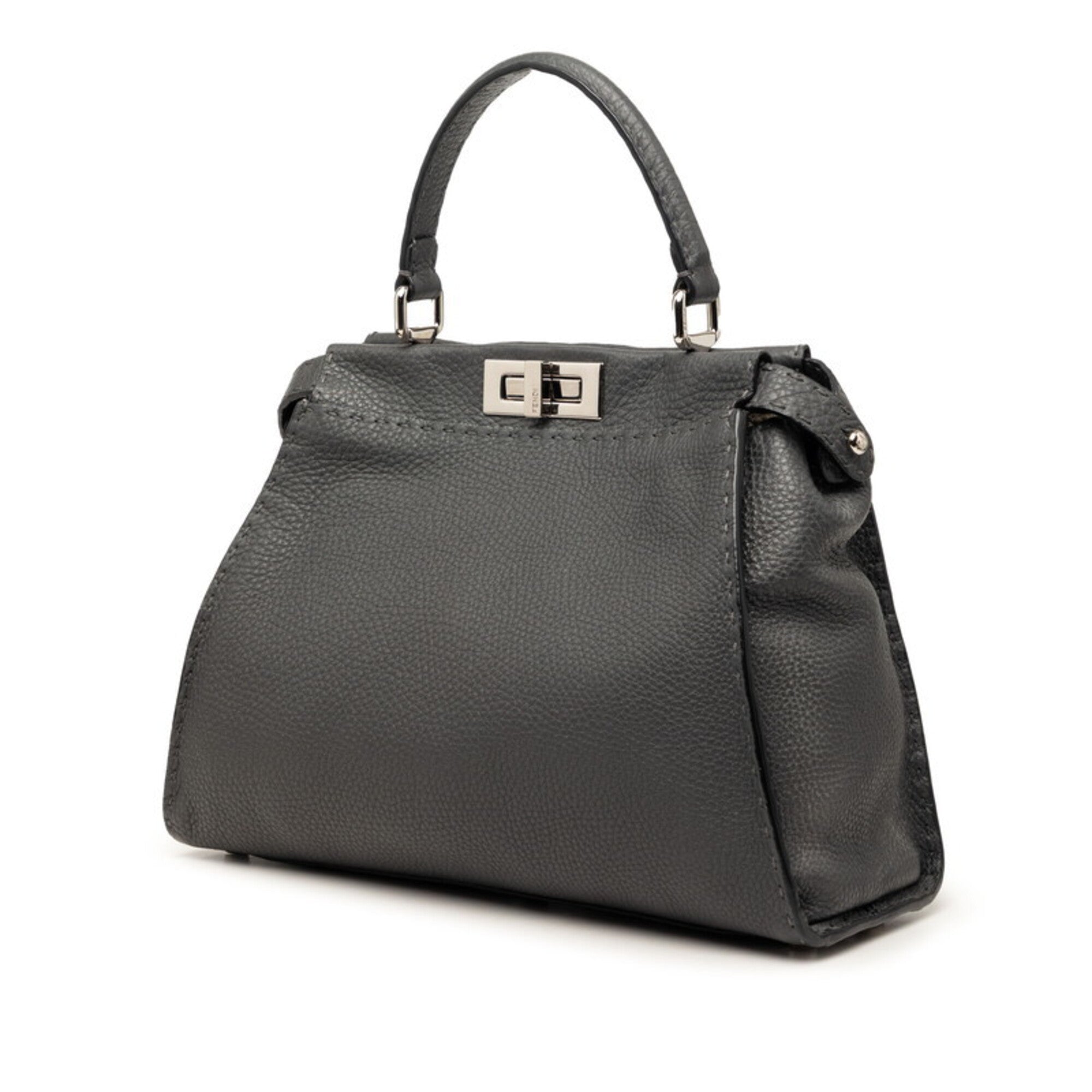 Fendi Selleria Gray Leather Handbag (Pre-Owned)