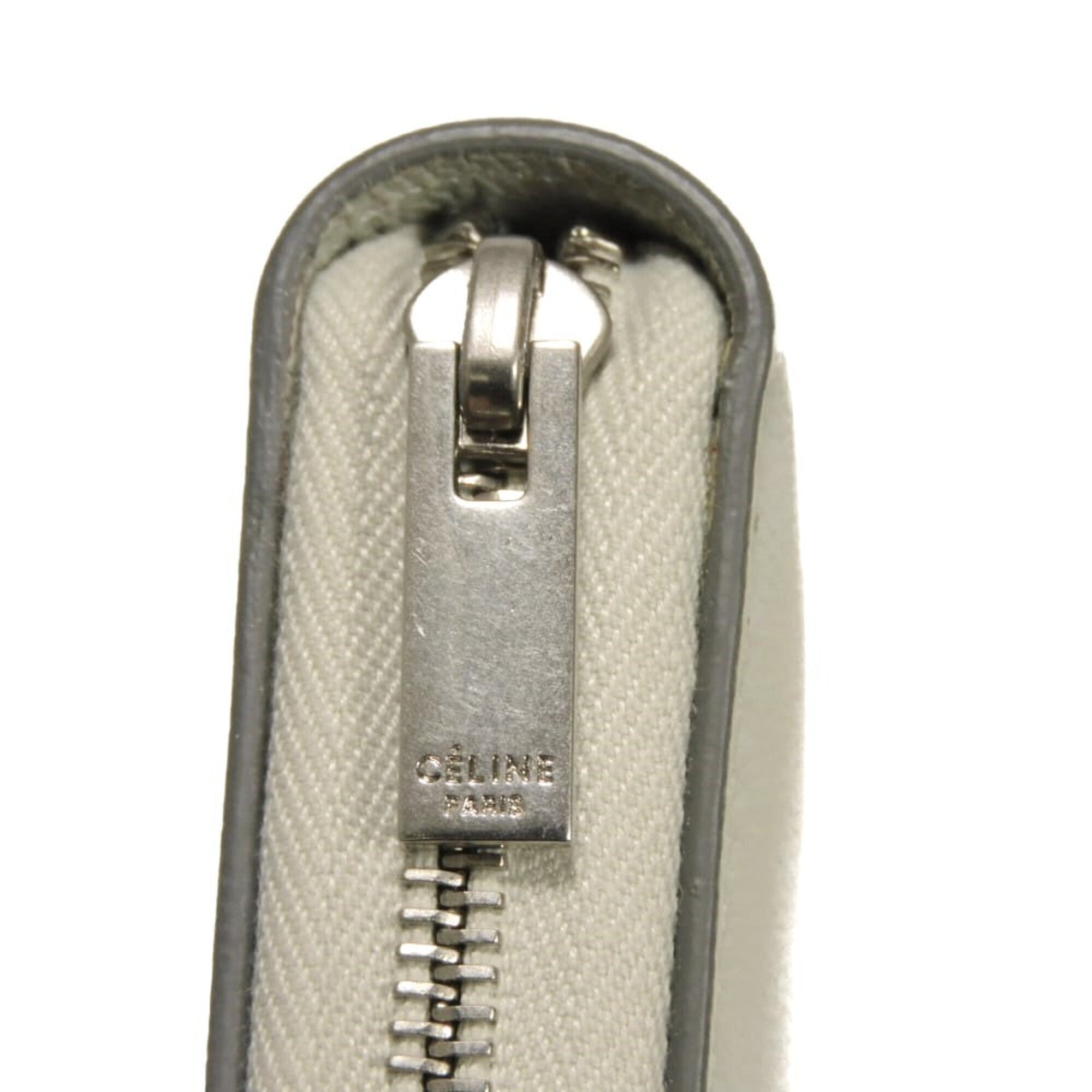 Celine Gray White Leather Long Wallet (Bi-Fold) (Pre-Owned)