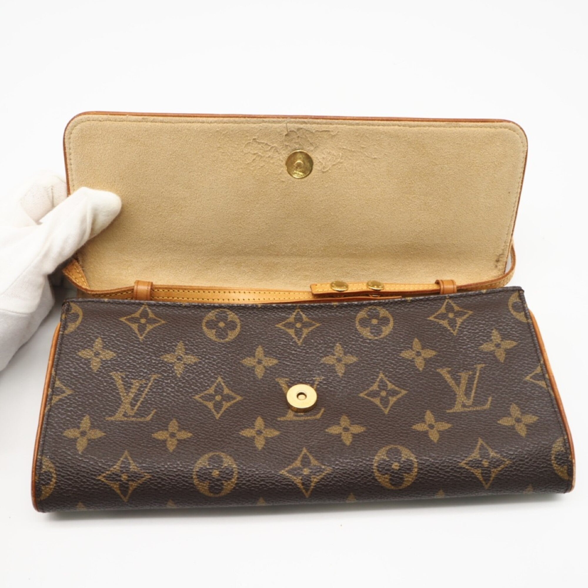 Louis Vuitton Brown Coated Canvas Leather Pochette Shoulder Bag (Pre-Owned)