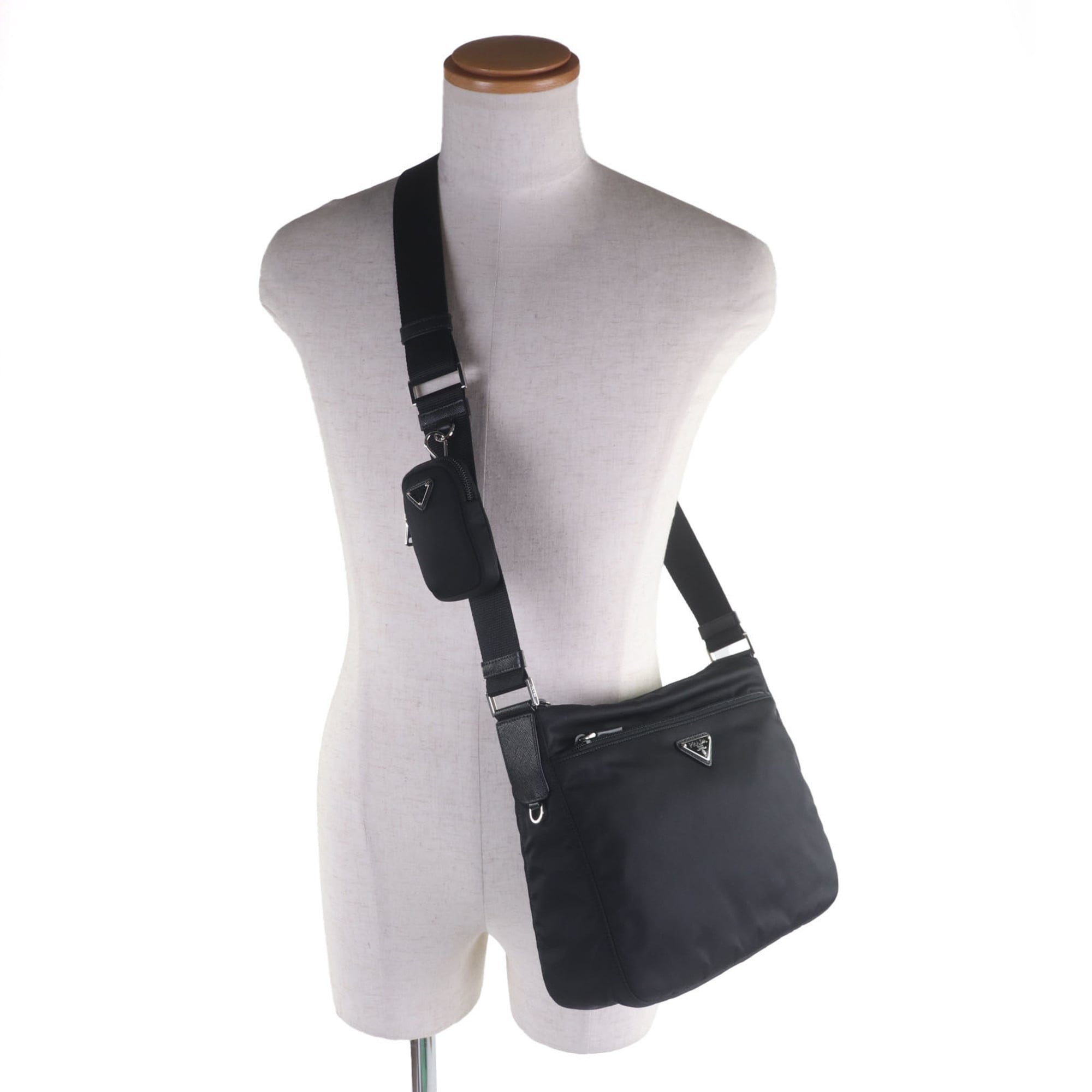Prada Black Nylon Saffiano Triangle Pouch Shoulder Bag (Pre-Owned)