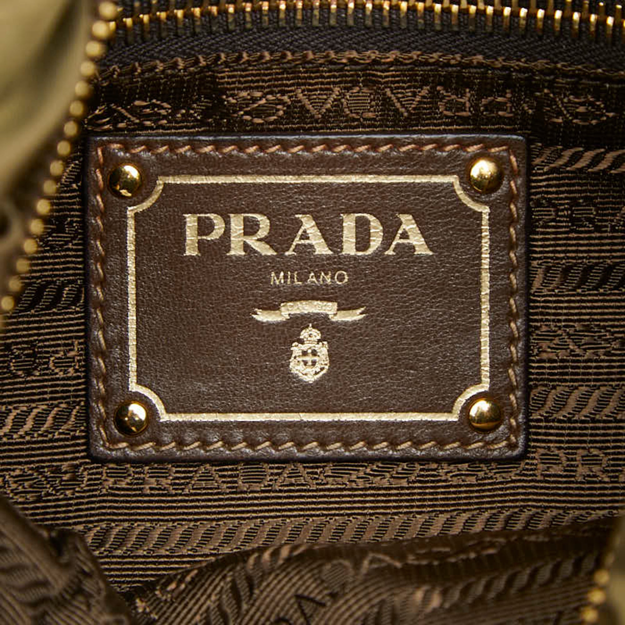 Prada Khaki Brown Leather Nylon Shoulder Bag (Pre-Owned)