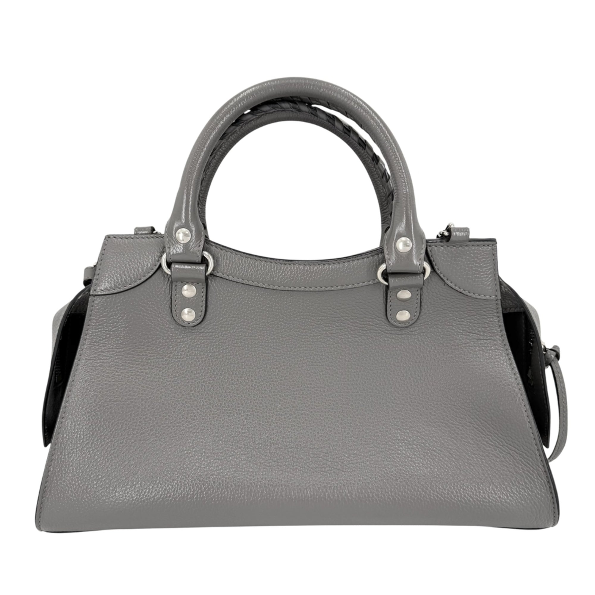 Balenciaga Gray White Leather Handbag Shoulder Bag (Pre-Owned)