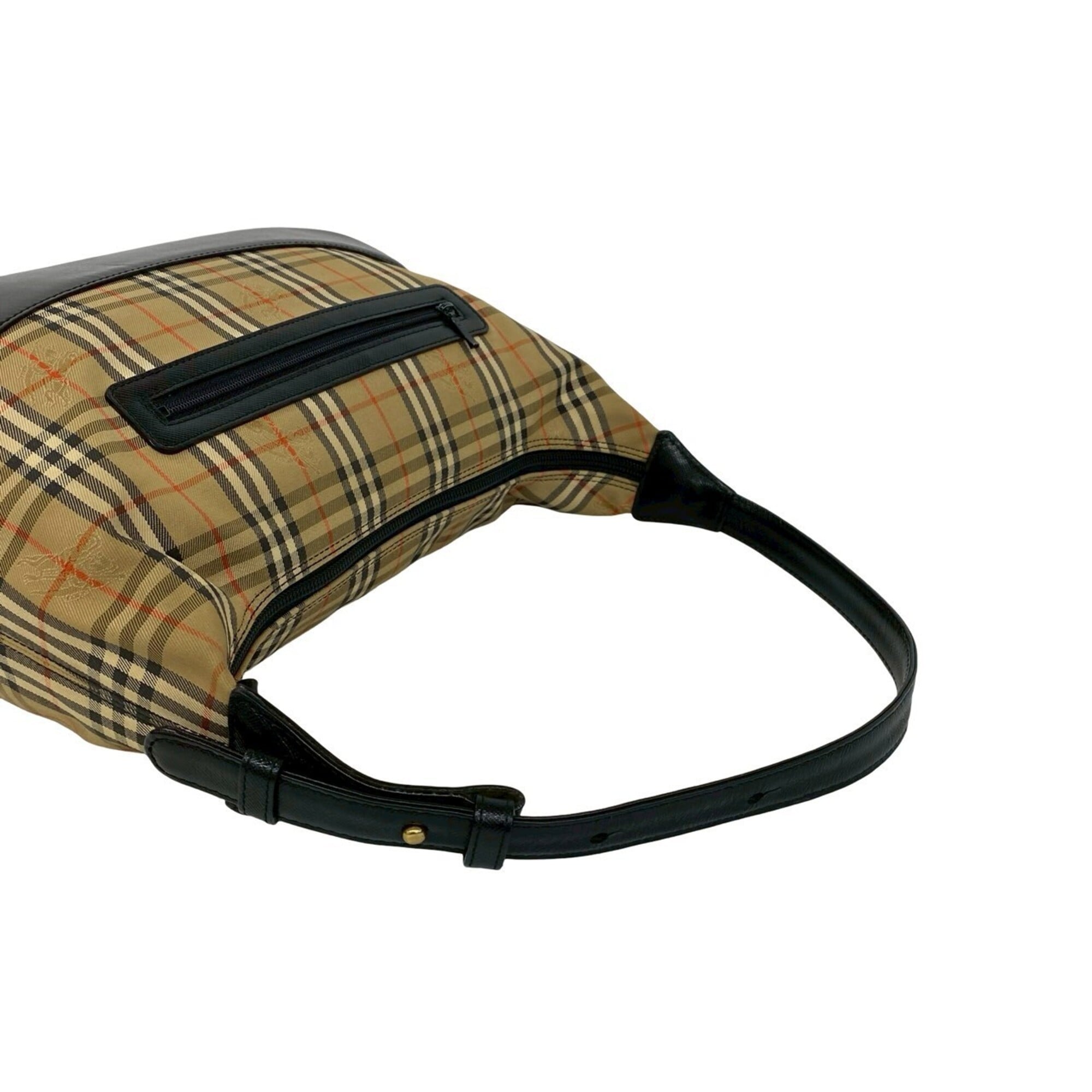 Burberry Beige Black Canvas Leather Shoulder Bag (Pre-Owned)