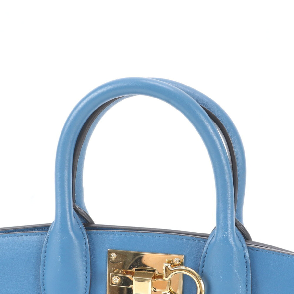Salvatore Ferragamo Gancini Blue Leather Handbag Tote Bag (Pre-Owned)
