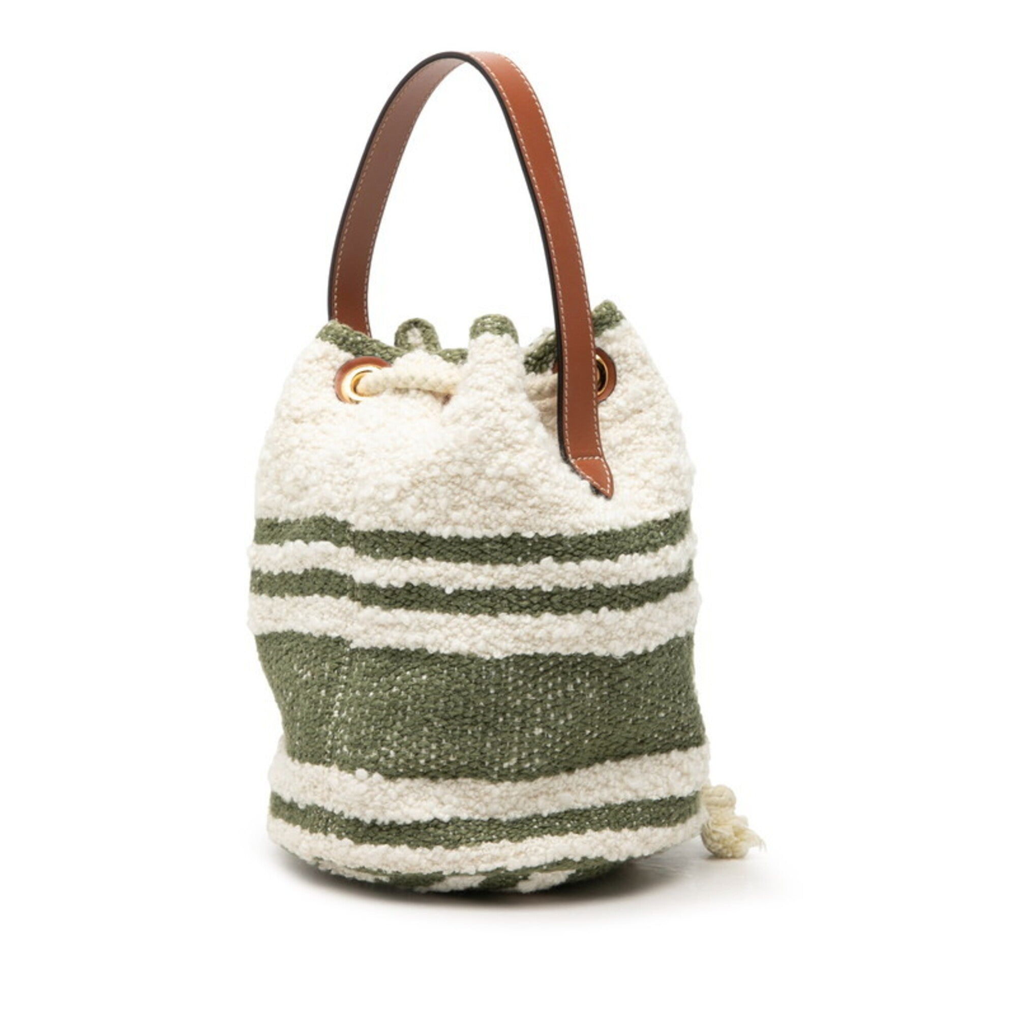 Celine Green Ivory White Textile Handbag (Pre-Owned)