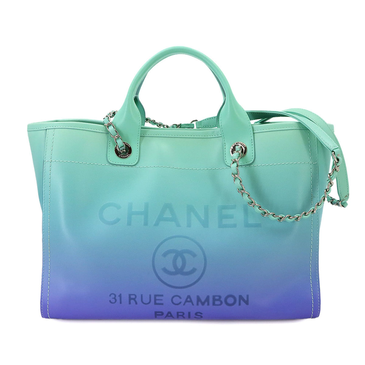 Chanel Deauville Blue Leather Handbag Tote Bag (Pre-Owned)