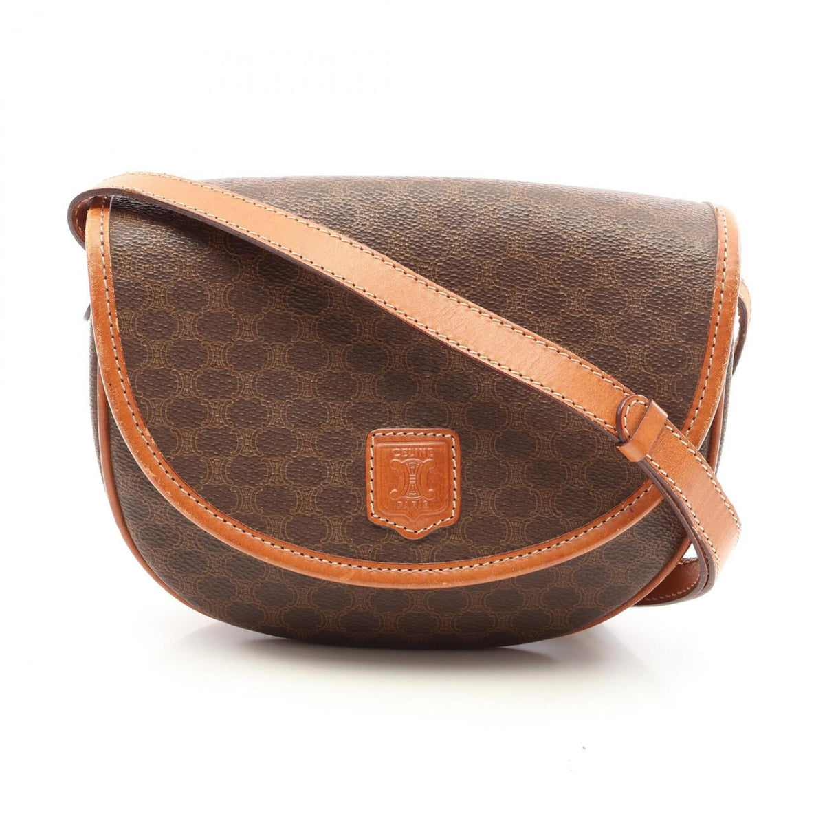 Celine Brown Coated Canvas Leather Handbag Shoulder Bag (Pre-Owned)