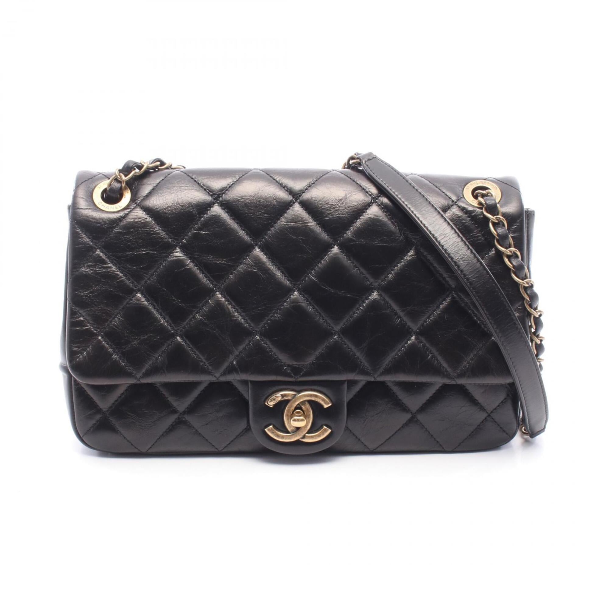 Chanel Matelasse Black Leather Handbag Shoulder Bag (Pre-Owned)
