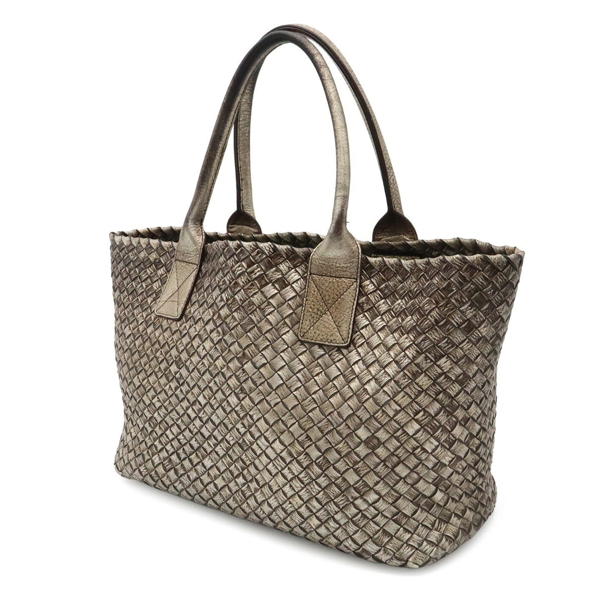 Bottega Veneta Intrecciato Gold Silver Leather Pouch Tote Bag (Pre-Owned)