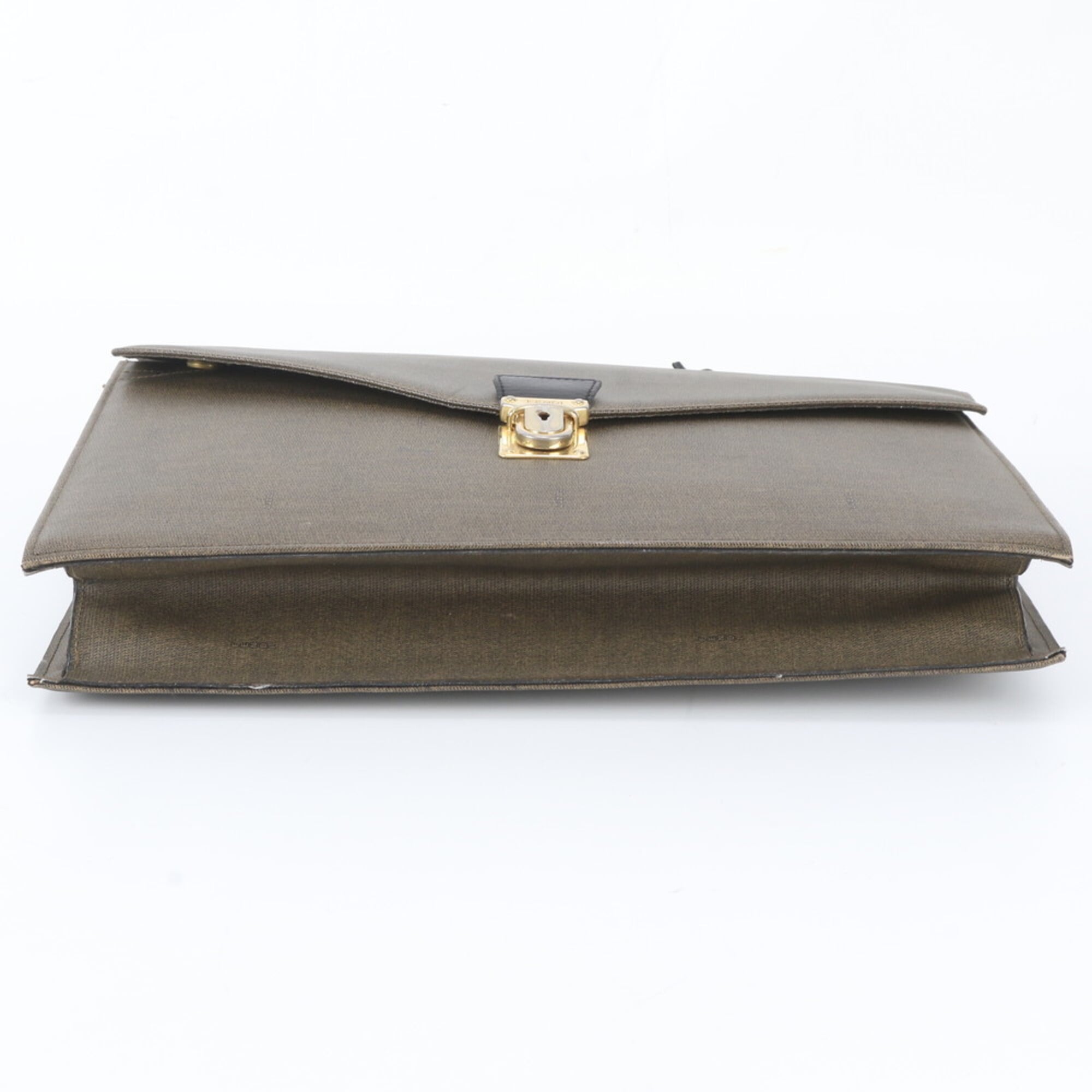 Fendi Black Brown Leather Coated Canvas Briefcase Tote Bag (Pre-Owned)