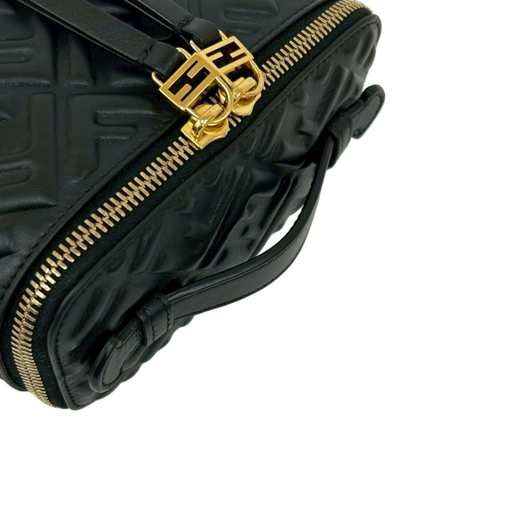 Fendi Black Leather Handbag Shoulder Bag Vanity Bag (Pre-Owned)