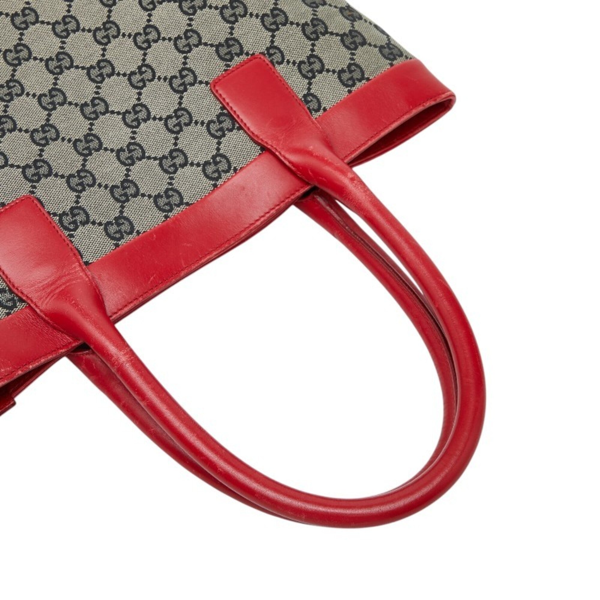 Gucci Beige Red Color Canvas Leather Handbag Tote Bag (Pre-Owned)