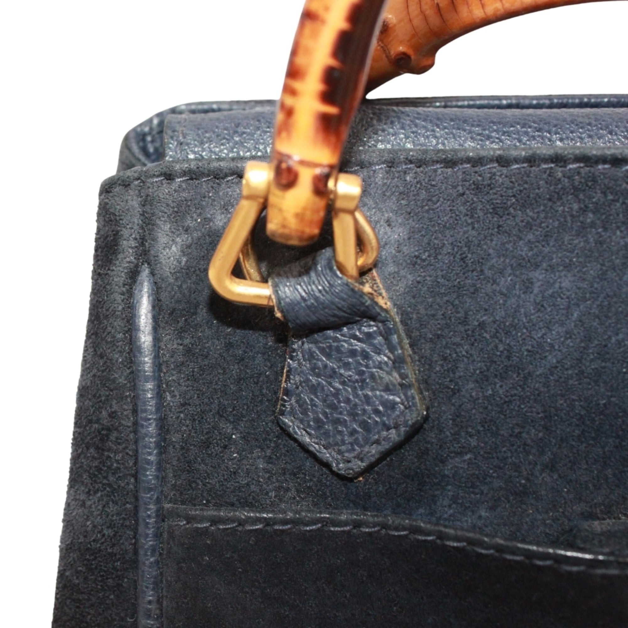 Gucci Navy Bamboo Leather Suede Shoulder Bag (Pre-Owned)
