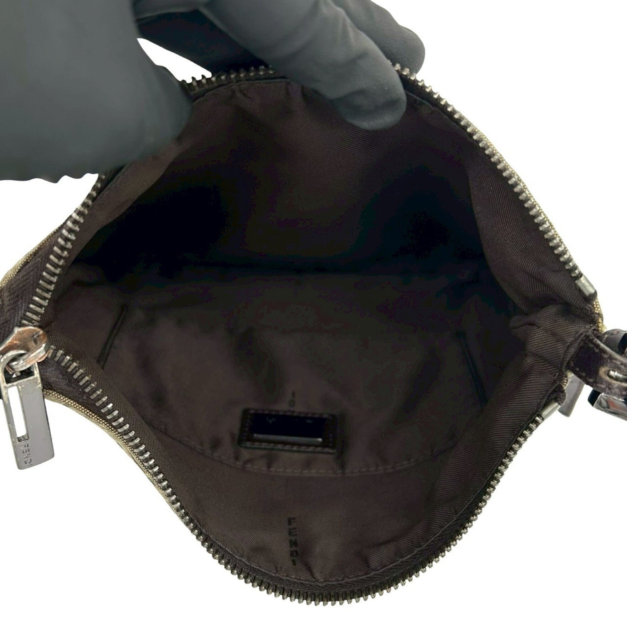 Fendi Brown Canvas Leather Pochette Shoulder Bag (Pre-Owned)