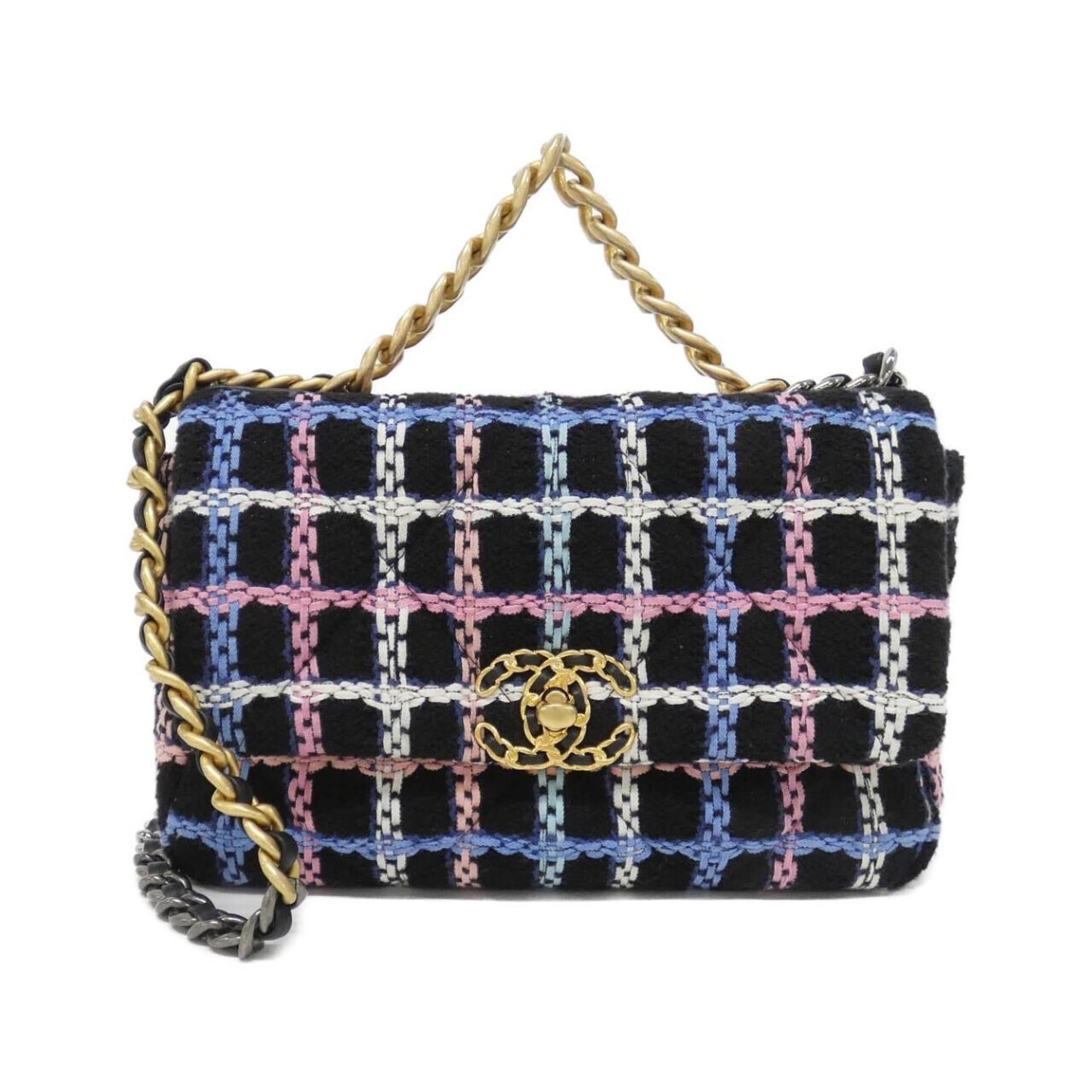 Chanel Black Blue Pink White Tweed Shoulder Bag (Pre-Owned)