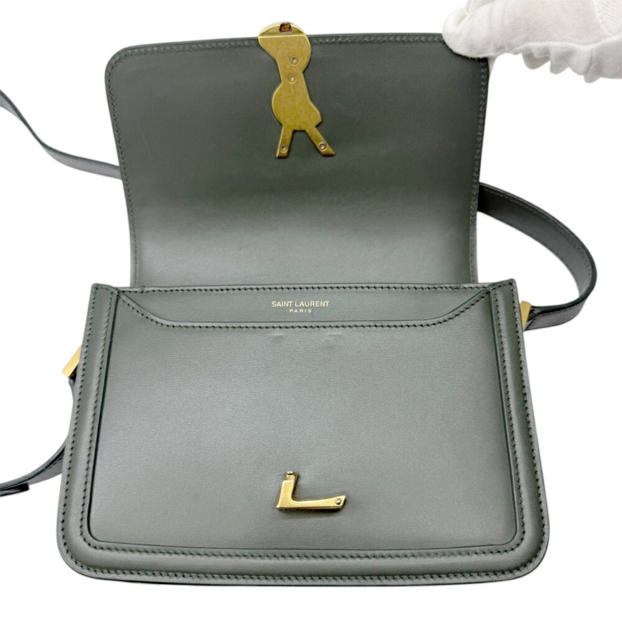 Yves Saint Laurent Dark Green Leather Shoulder Bag (Pre-Owned)