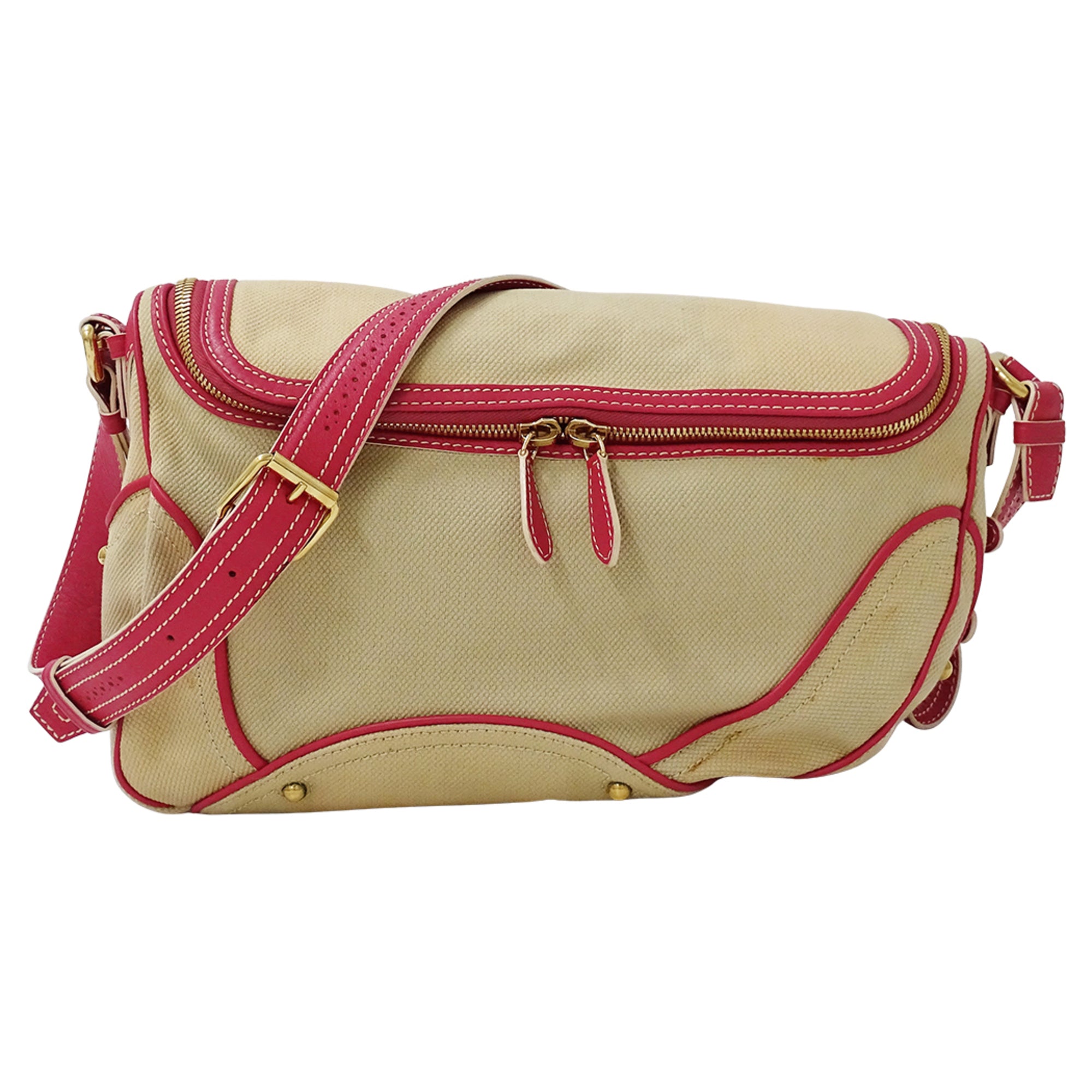 Celine Beige Pink Canvas Handbag Shoulder Bag (Pre-Owned)
