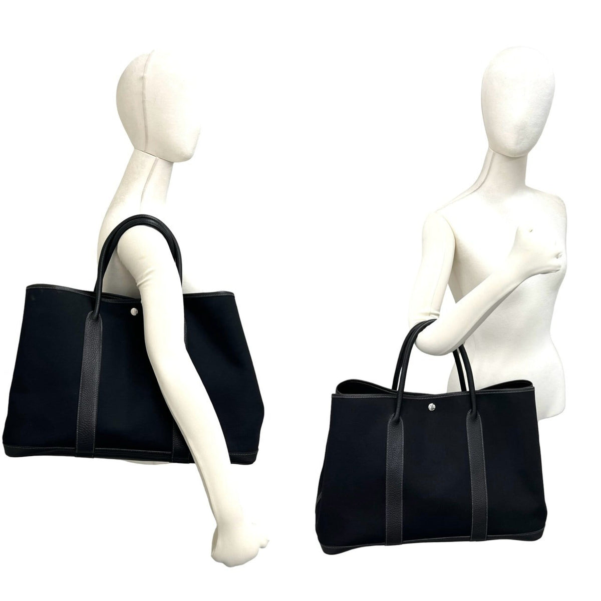 Hermes Black Toile Officier Negonda Leather Handbag Tote Bag (Pre-Owned)