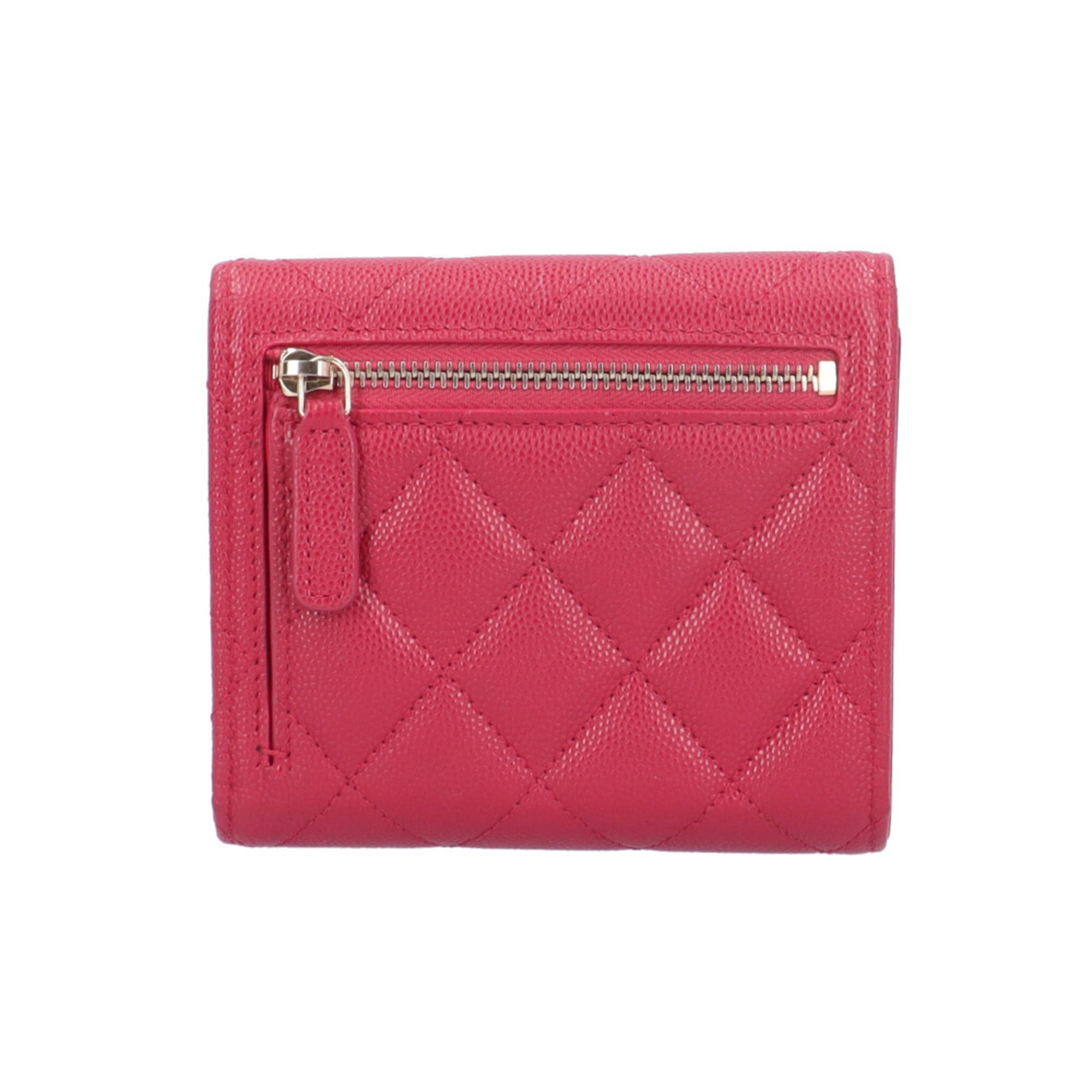 Chanel Matelasse Red Color Grained Calfskin Wallet (Tri-Fold) (Pre-Owned)