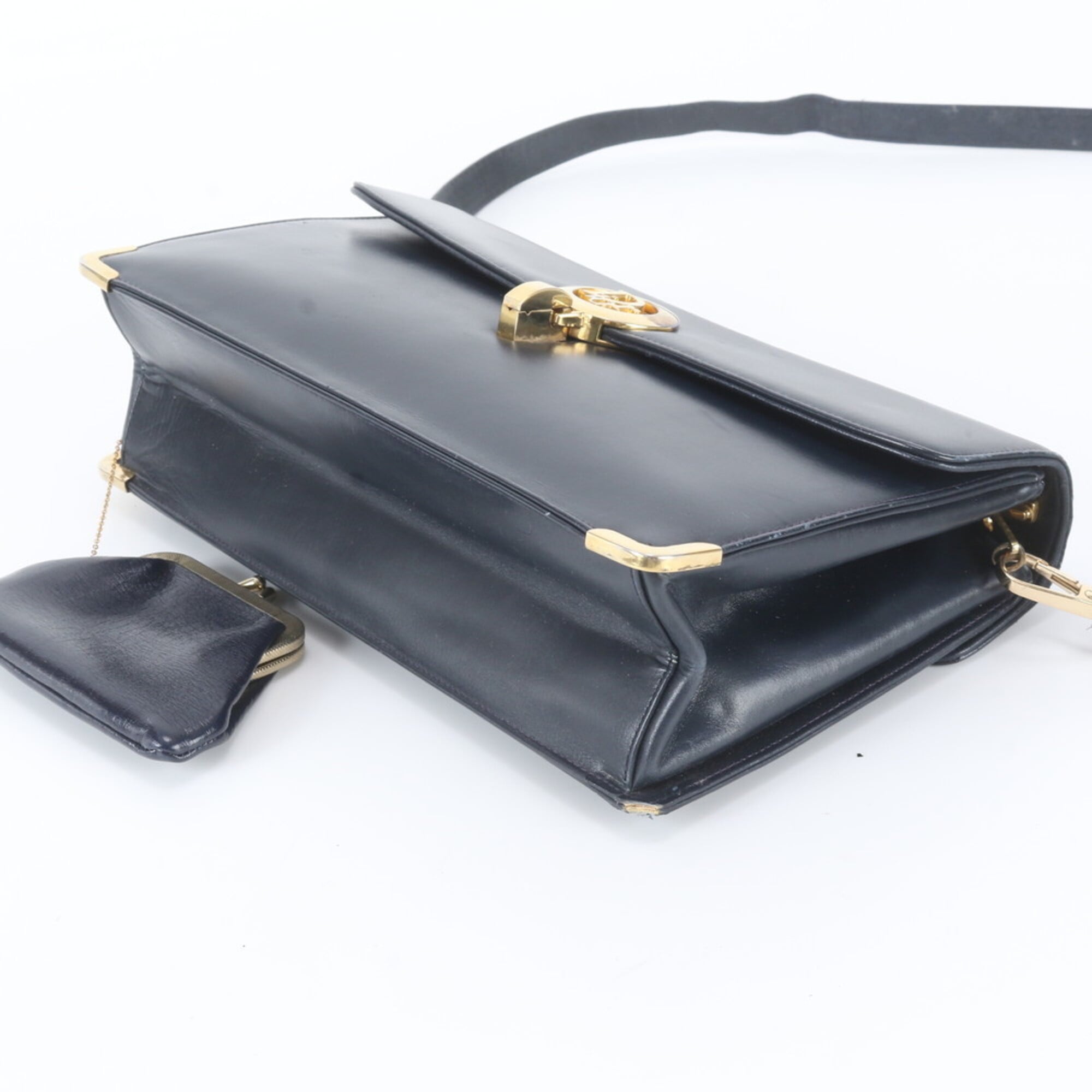 Christian Dior Navy Leather Crossbody Bag Pouch Shoulder Bag (Pre-Owned)