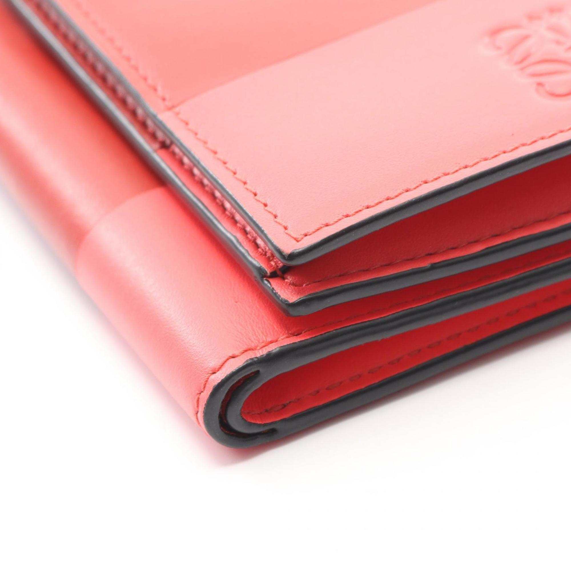 Loewe Pink Red Color Leather Long Wallet (Tri-Fold) (Pre-Owned)