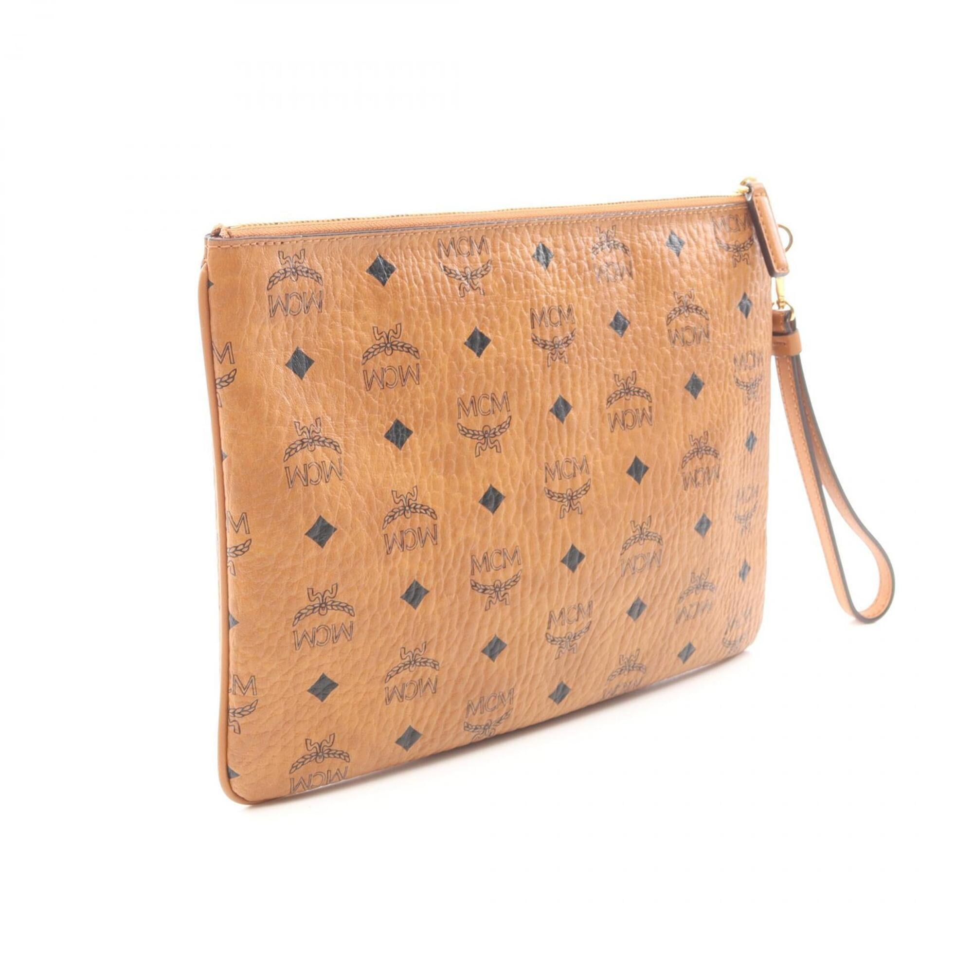 Mcm Brown Coated Canvas Leather Clutch Bag Handbag (Pre-Owned)