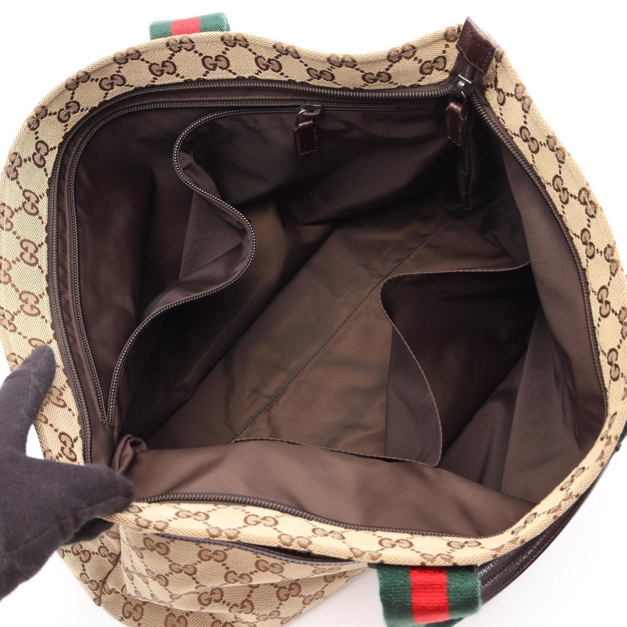 Gucci Beige Brown Canvas Leather Handbag Tote Bag (Pre-Owned)