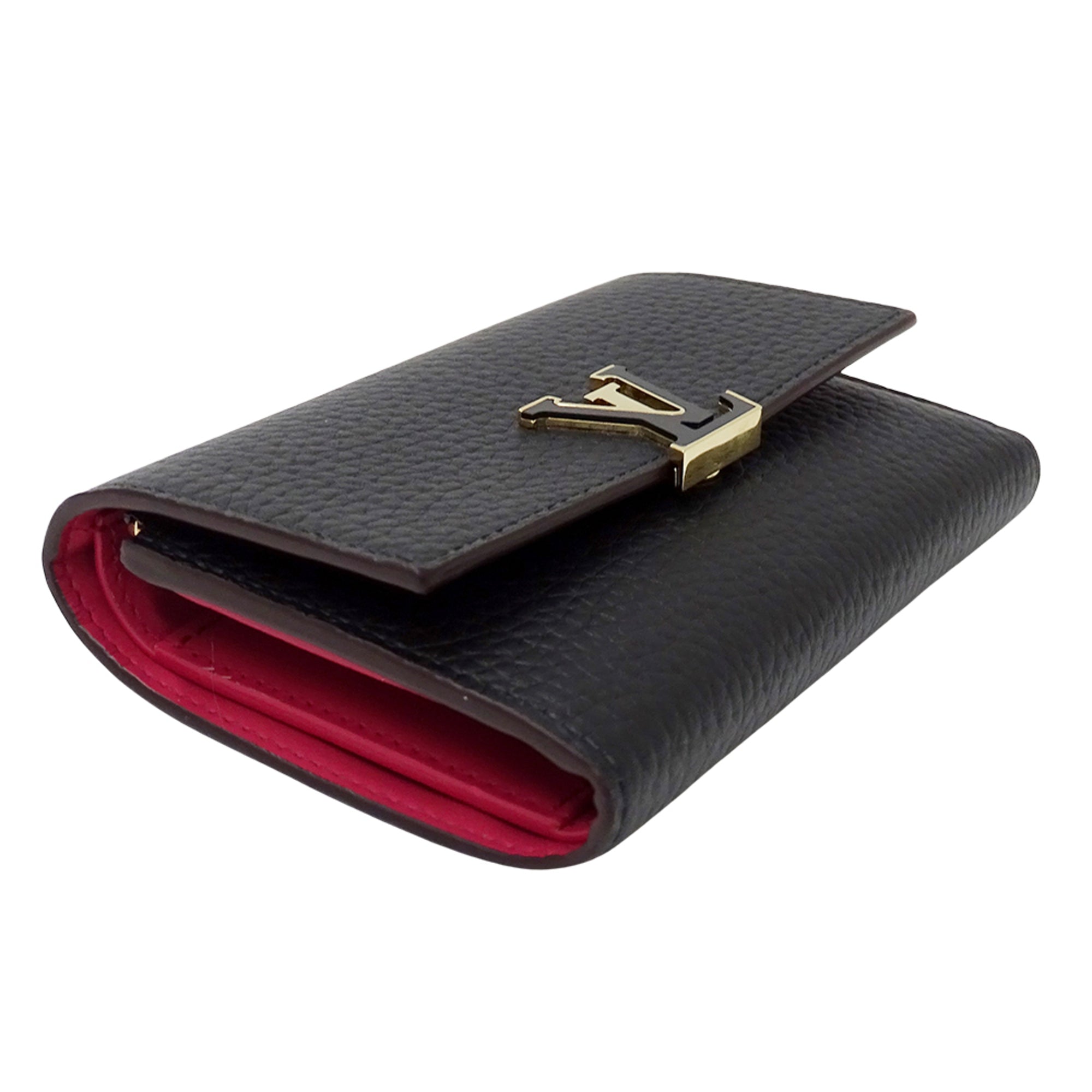 Louis Vuitton Black Hot Pink Noir Leather Wallet (Bi-Fold) (Pre-Owned)