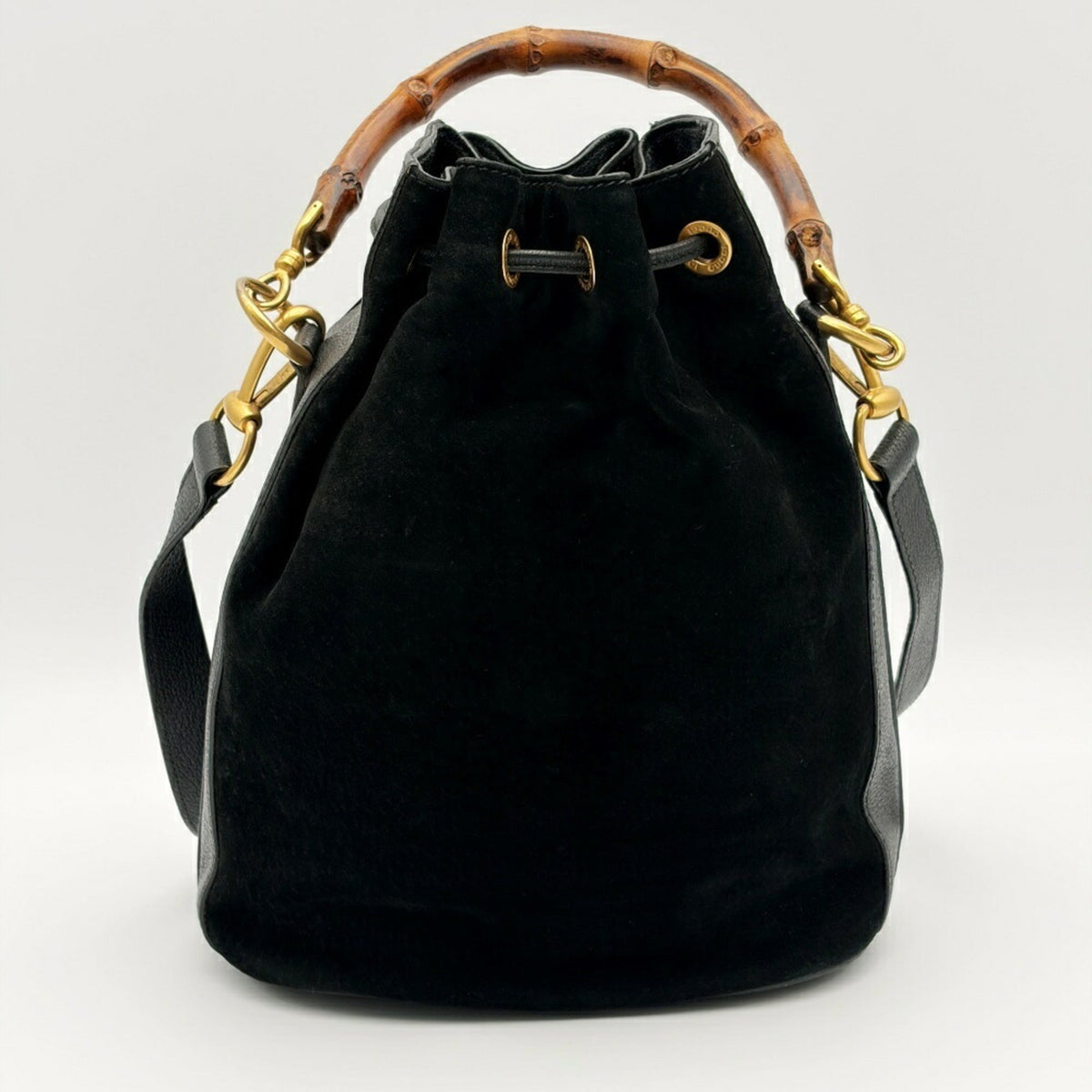 Gucci Black Bamboo Suede Leather Shoulder Bag (Pre-Owned)