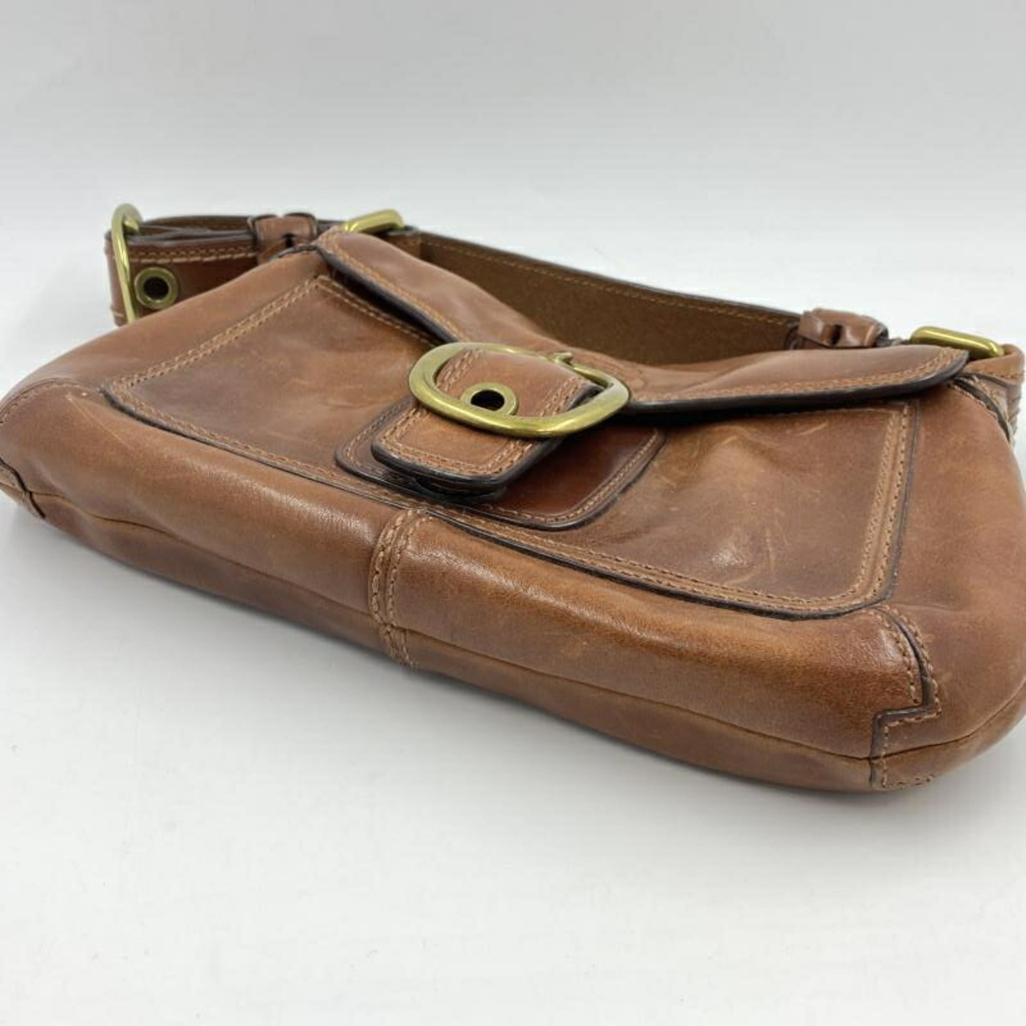 Coach Blue Brown Leather Shoulder Bag (Pre-Owned)